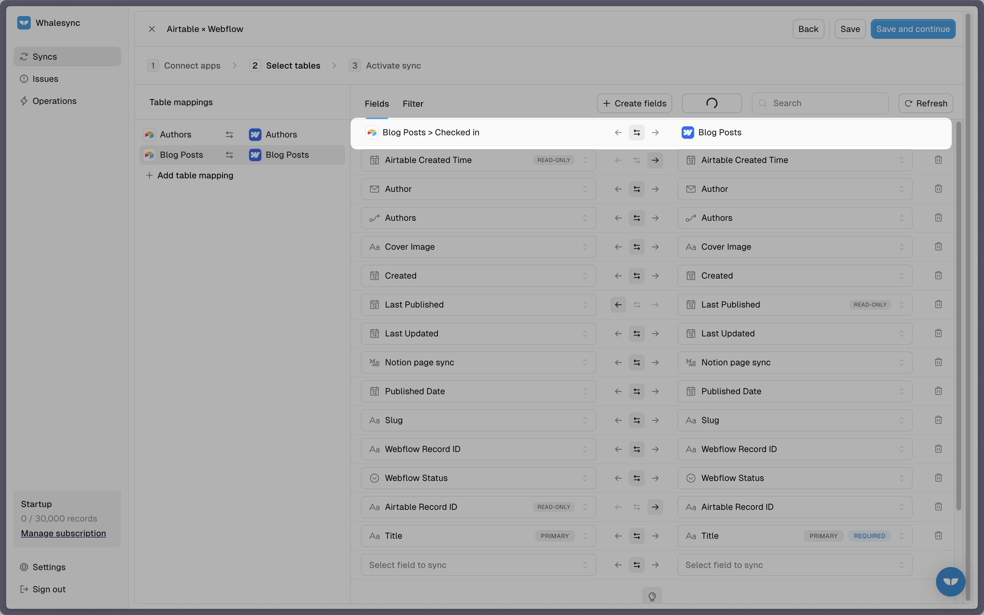 Step 4: Match fields between Airtable and Webflow