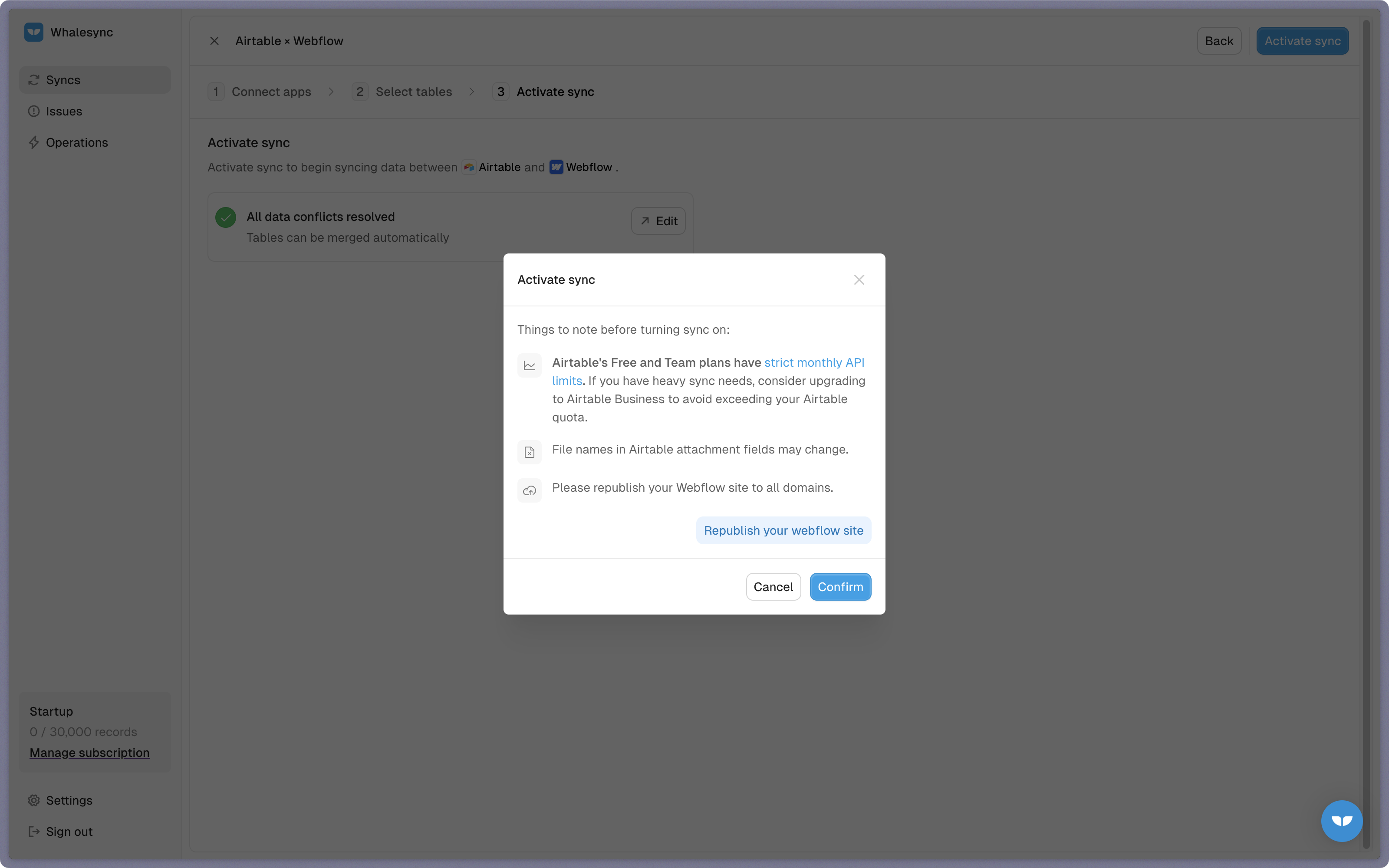 Step 7: Activate your sync