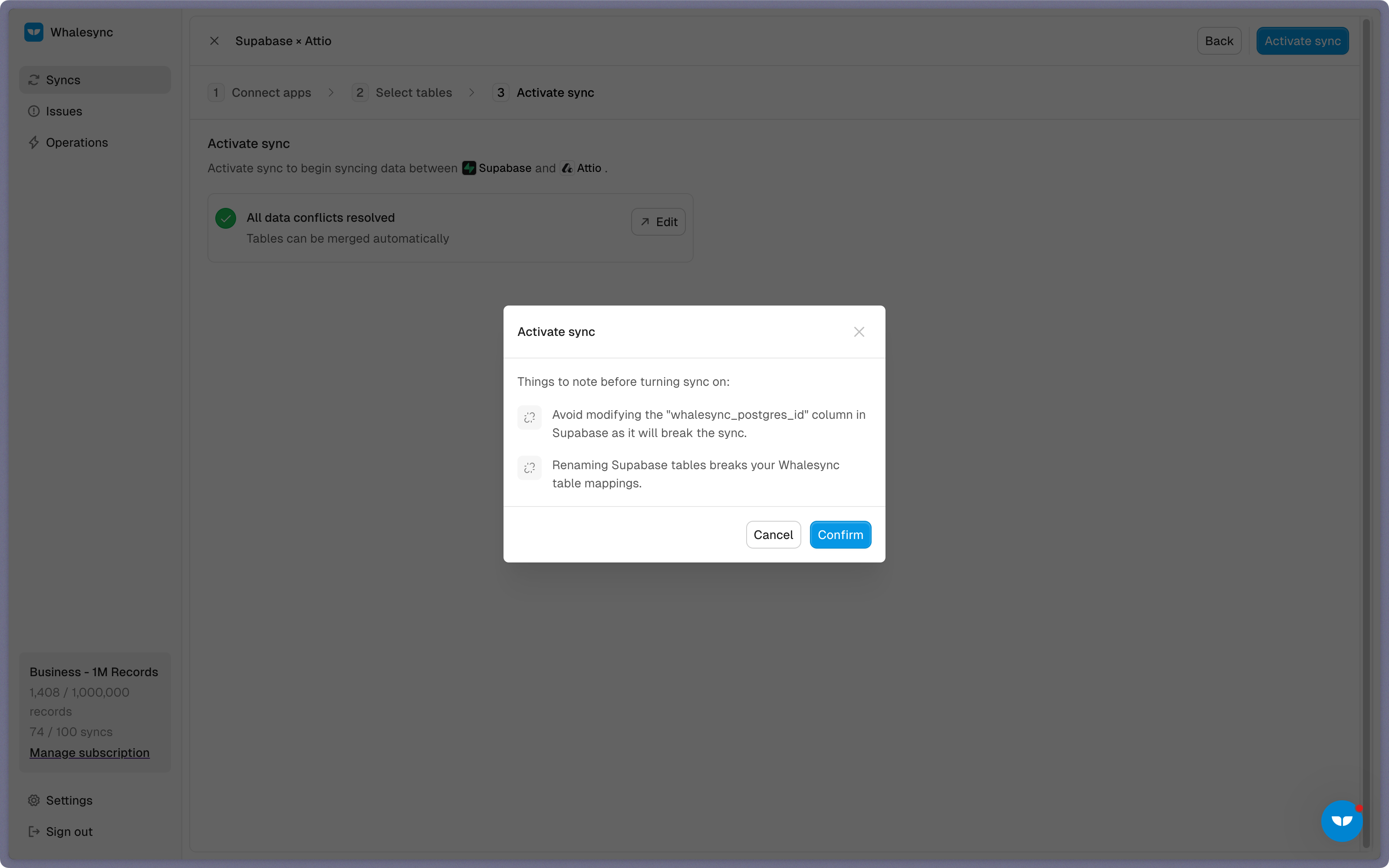 Step 5: Activate sync