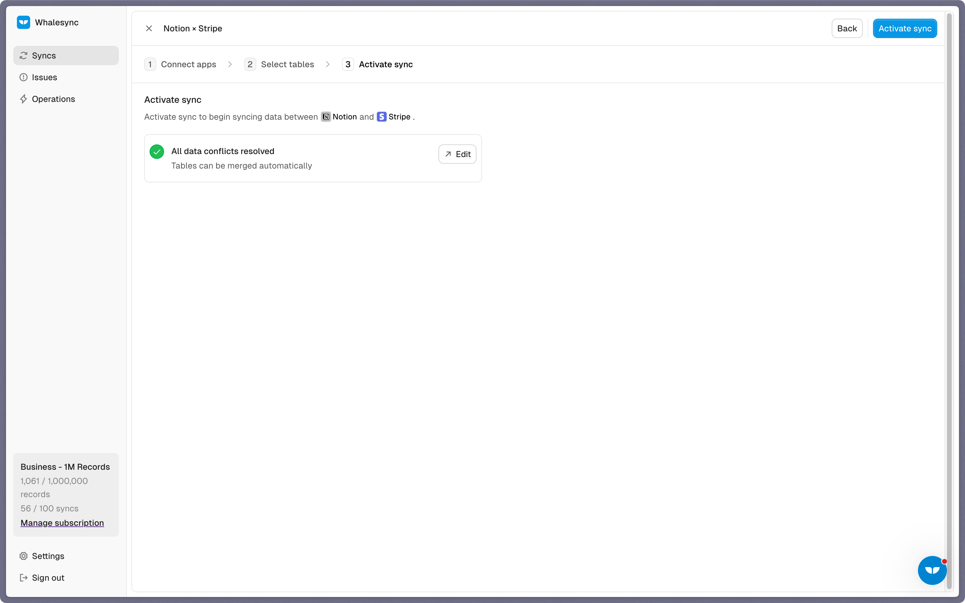 Step 5: Activate sync