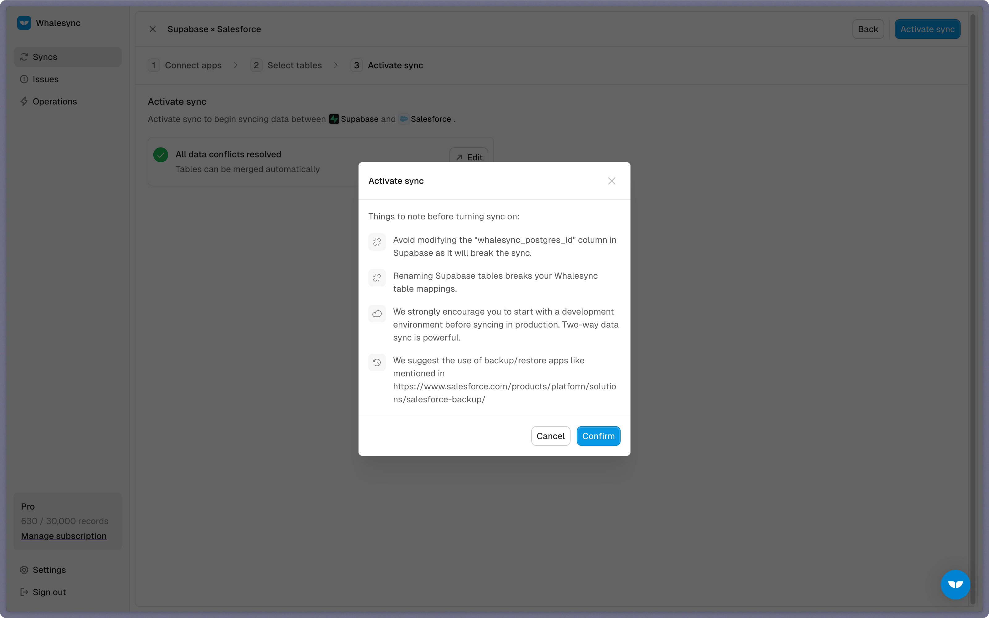 Step 5: Activate sync