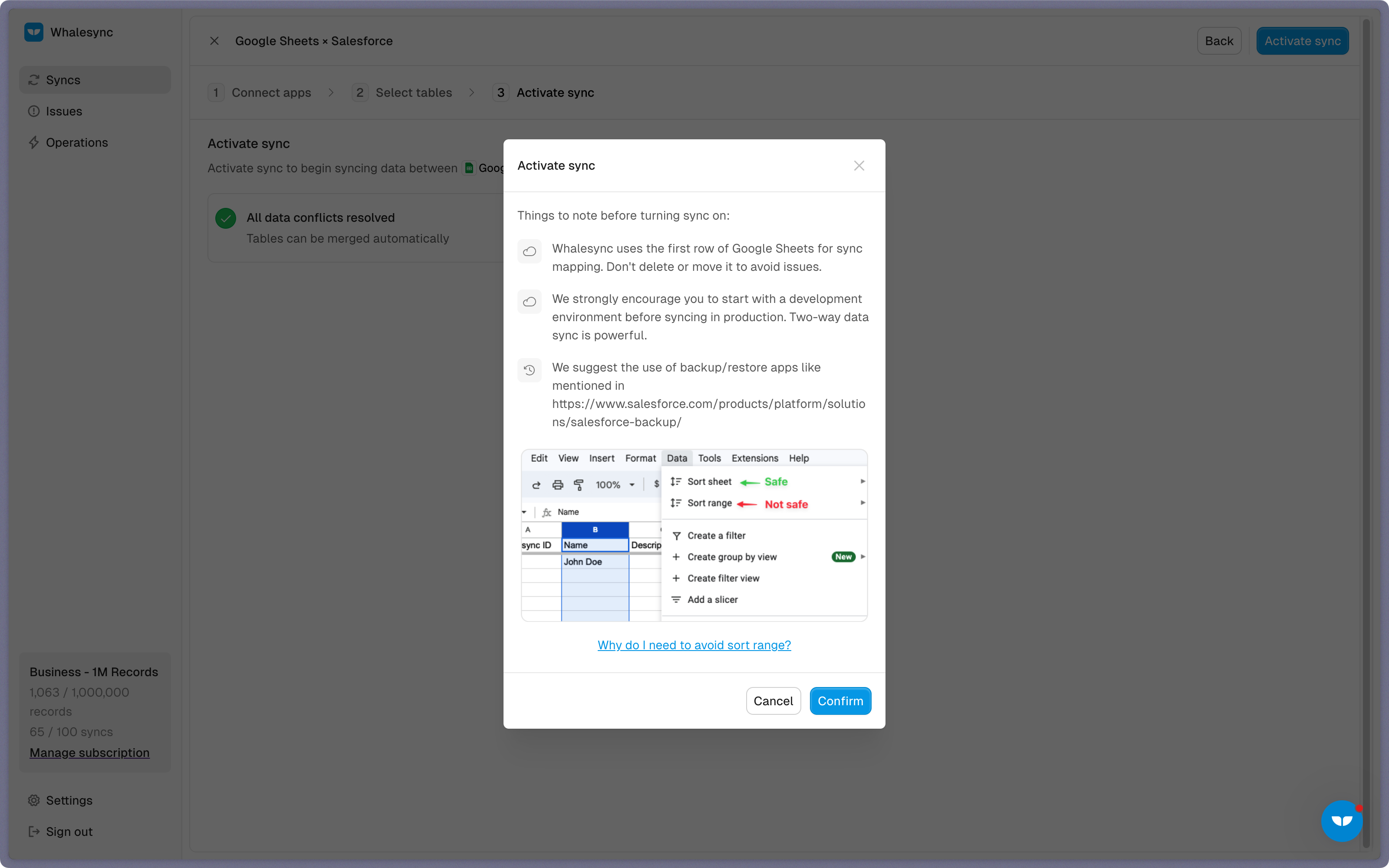 Step 5: Activate sync