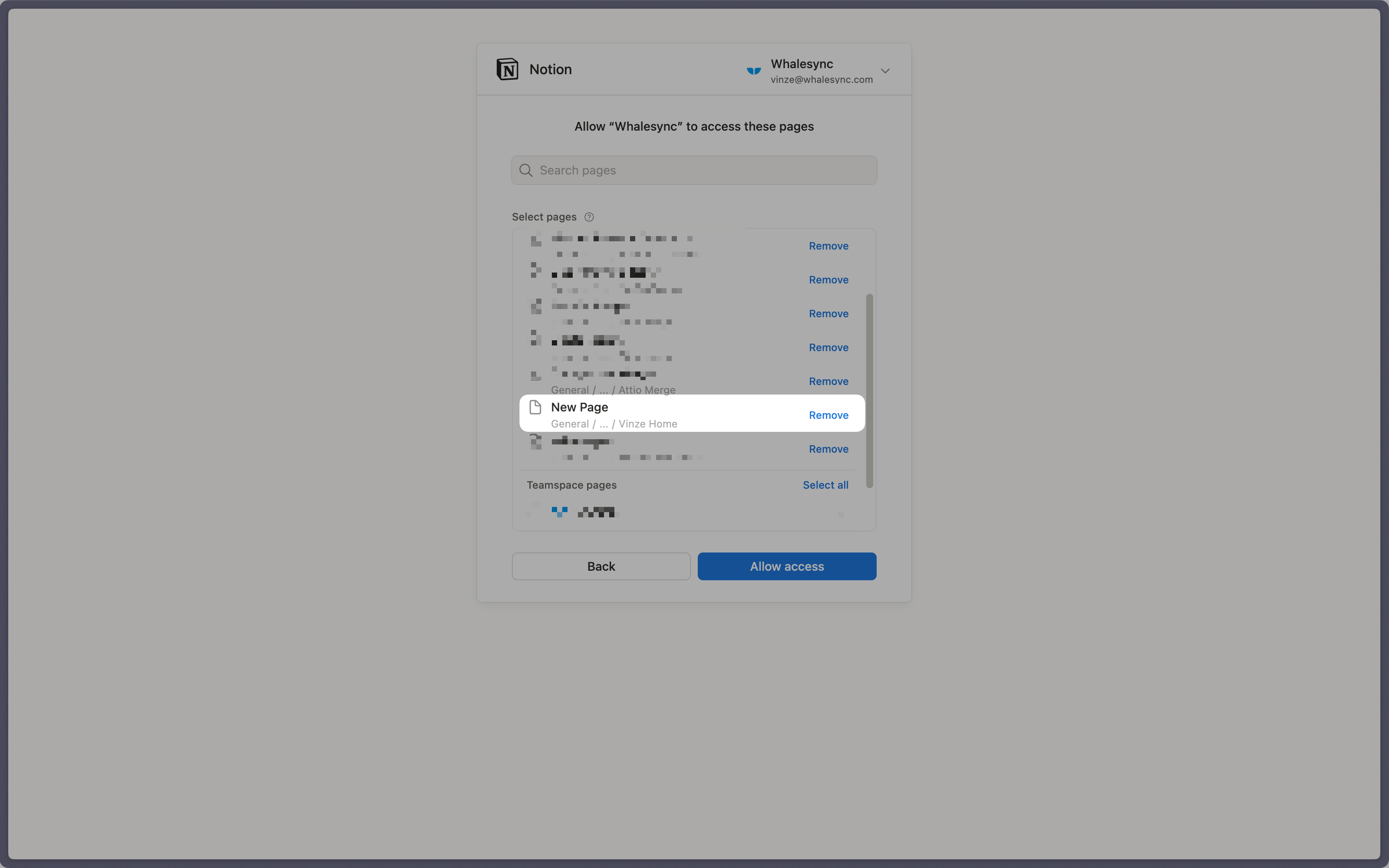 Authorize the Notion page