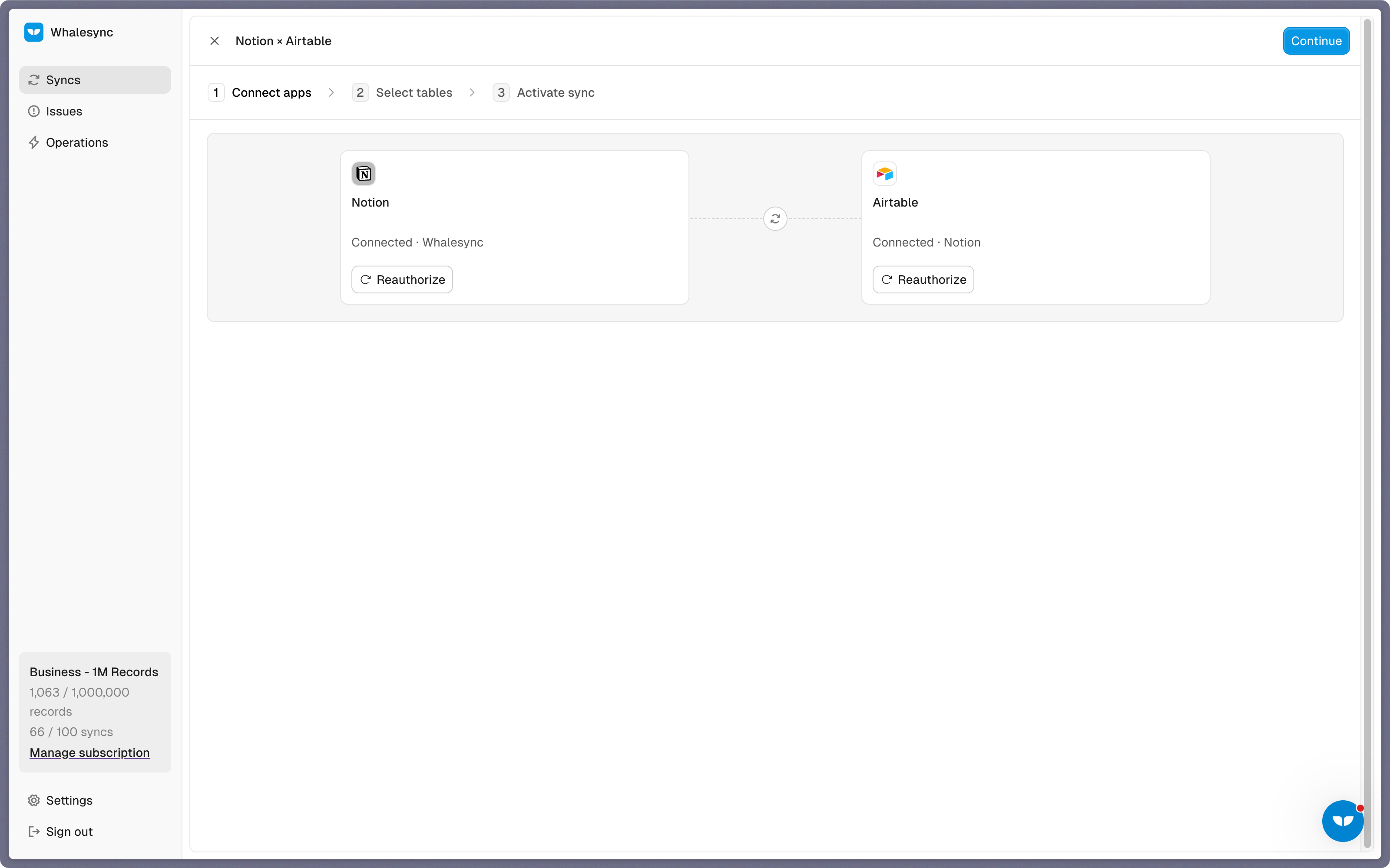 Set up your sync by selecting the apps you want to connect