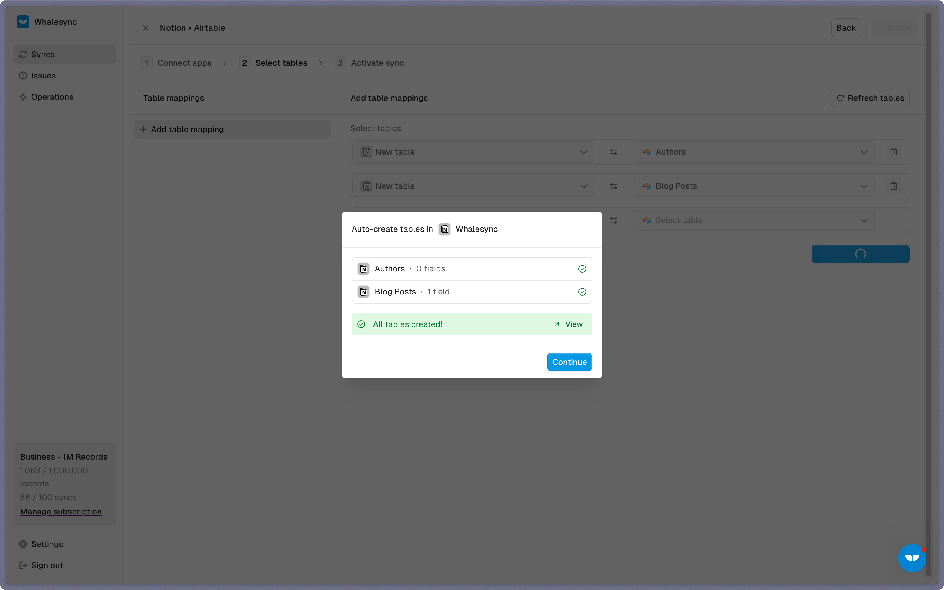 Select tables from your source app