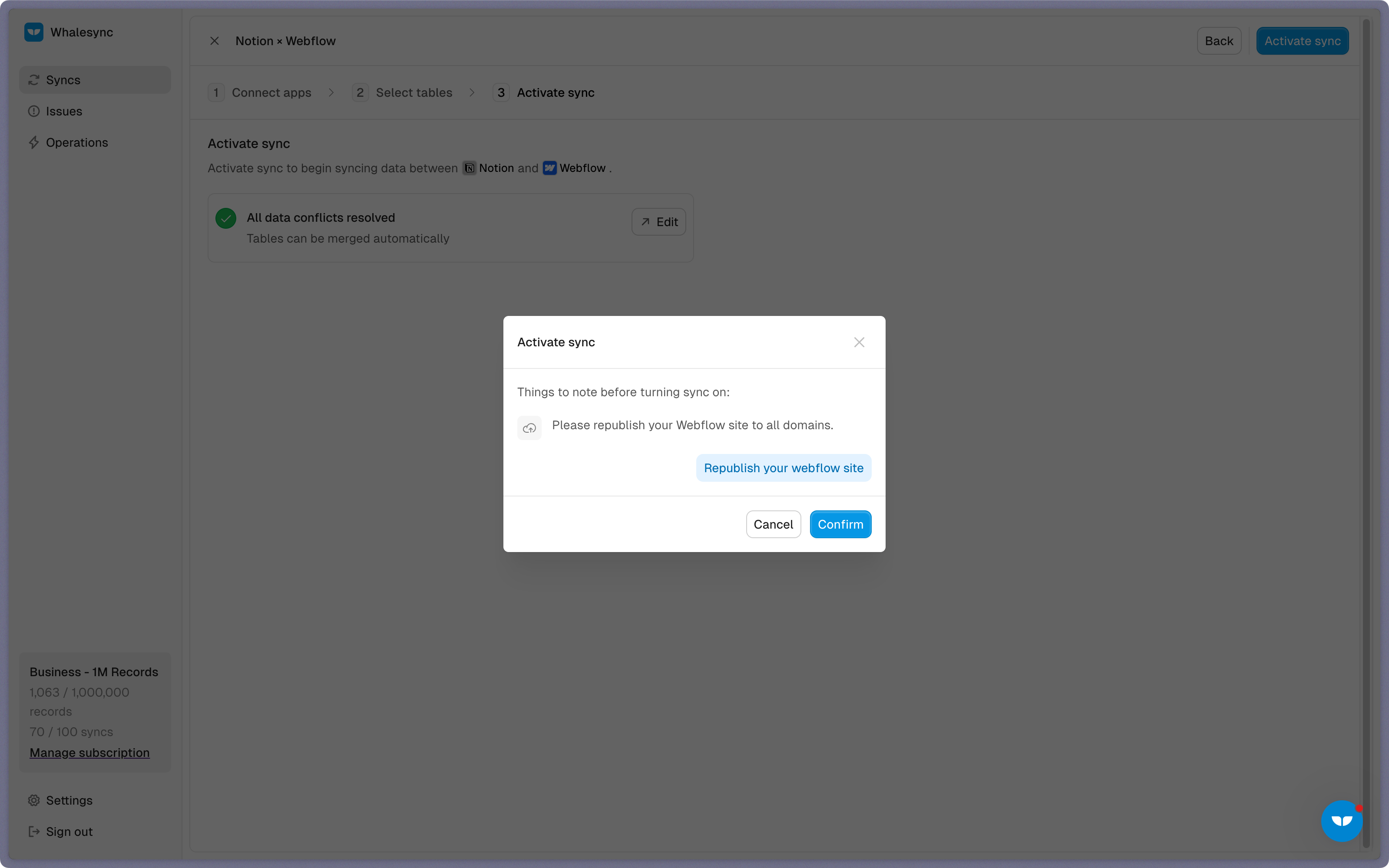 Step 5: Activate sync