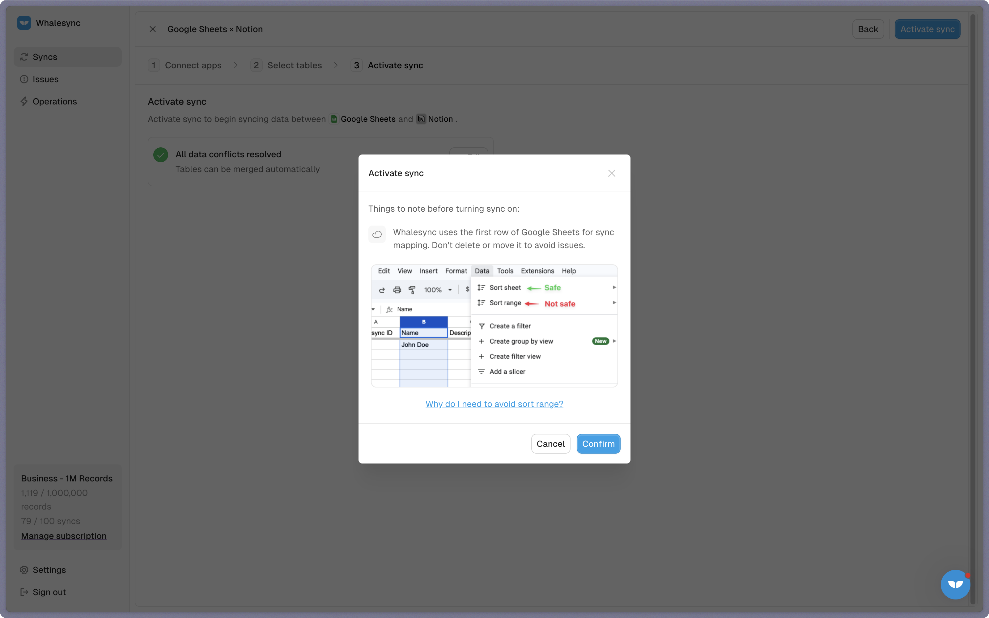 Step 5: Activate sync