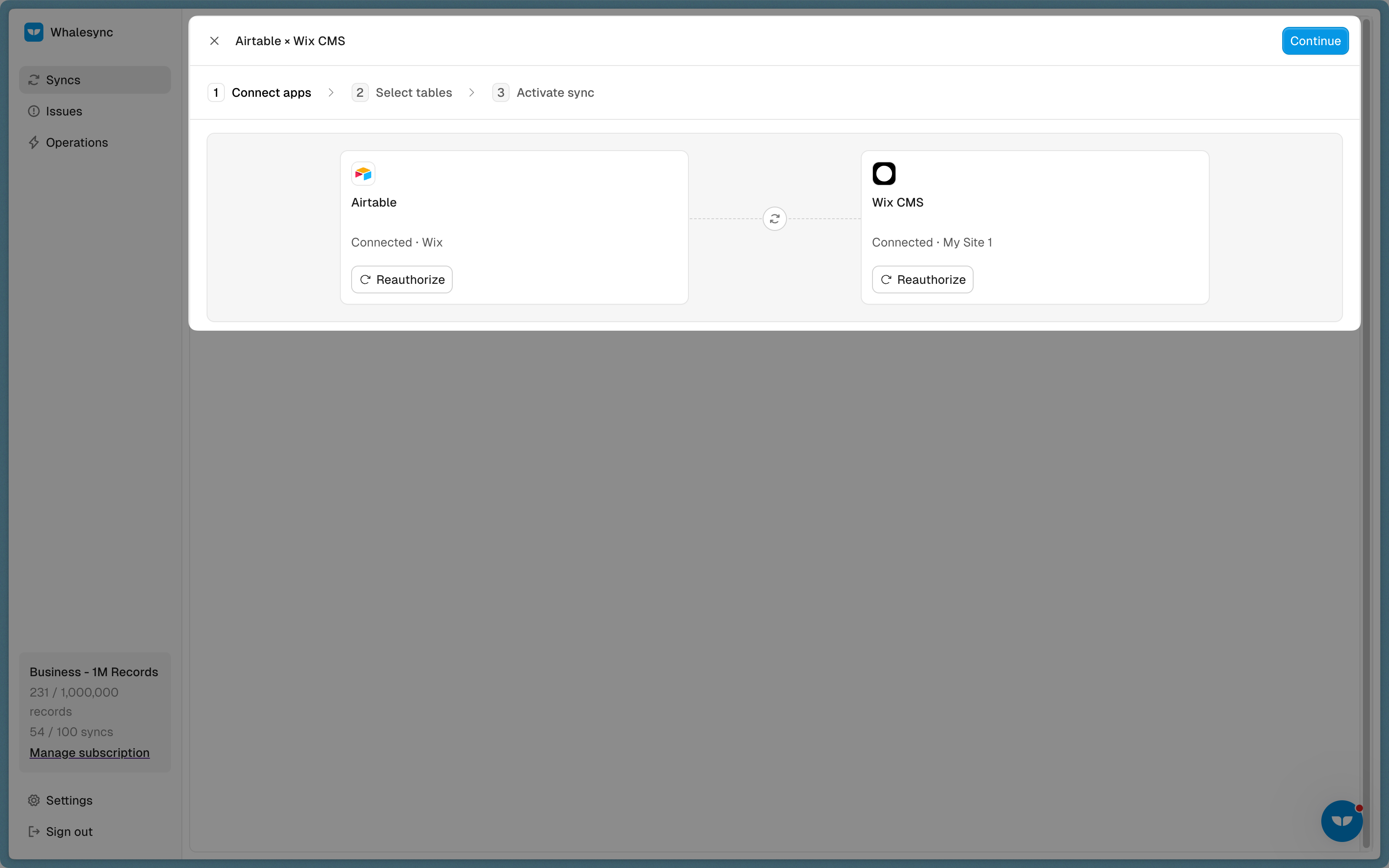 Select and authorize the app you want to connect to Wix CMS