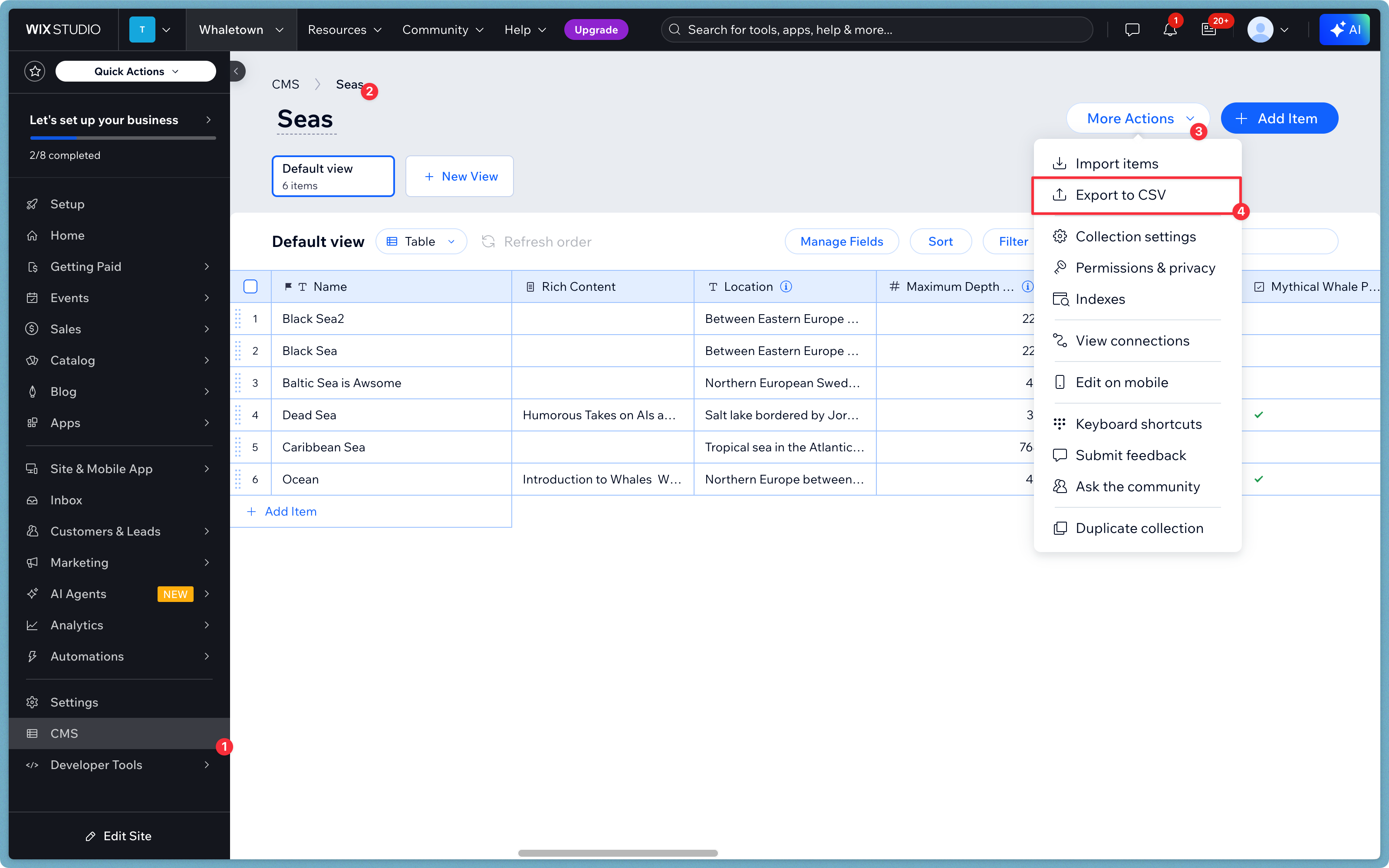 Select Export to CSV