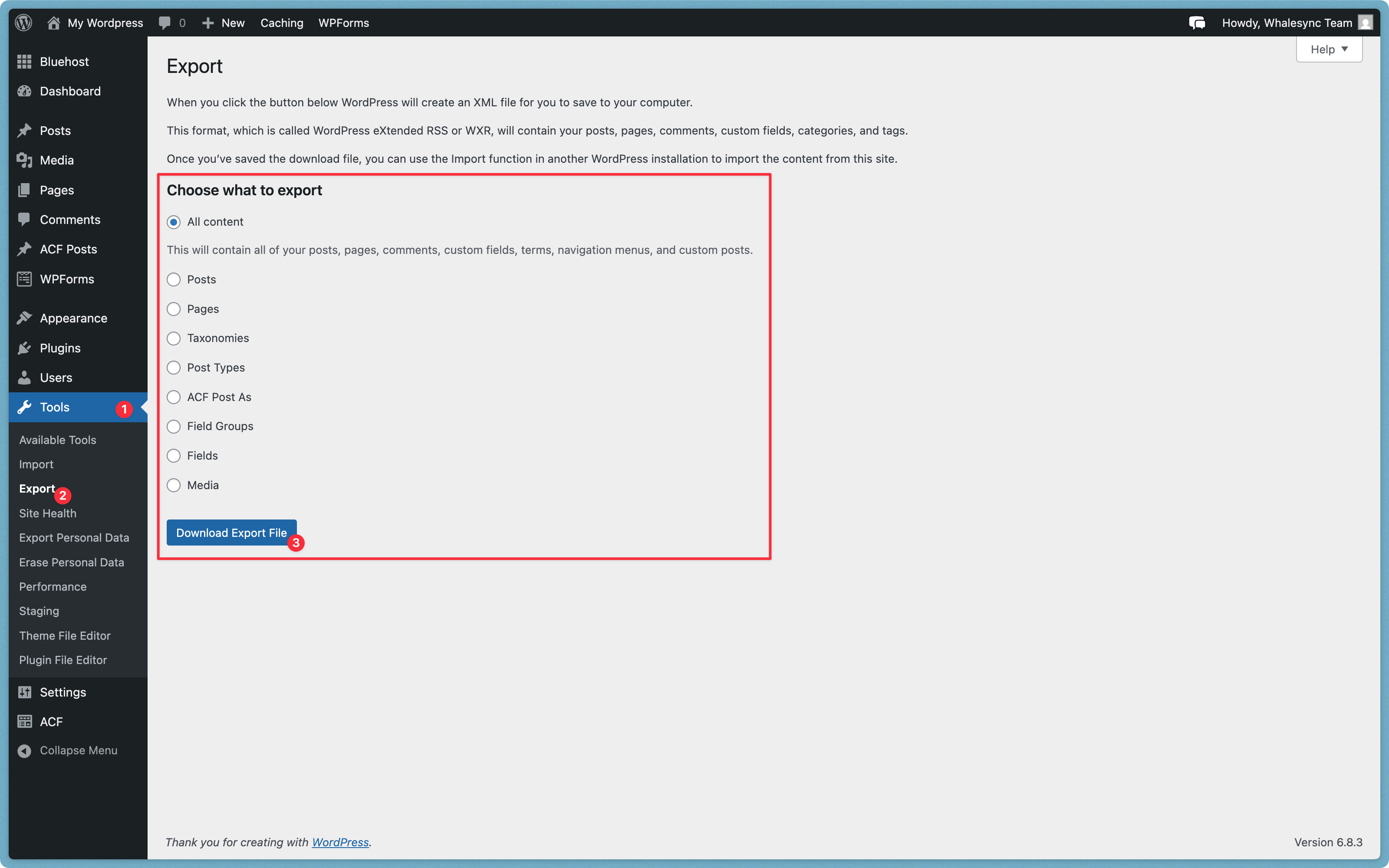 Option 1: Export manually from WordPress