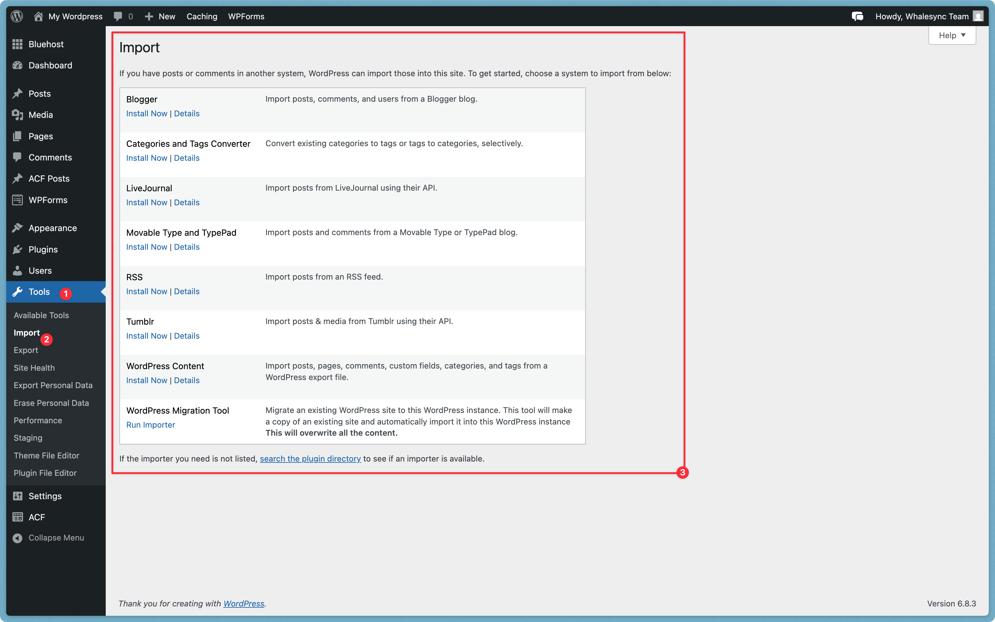 Option 1: Import manually using WordPress’s native importer