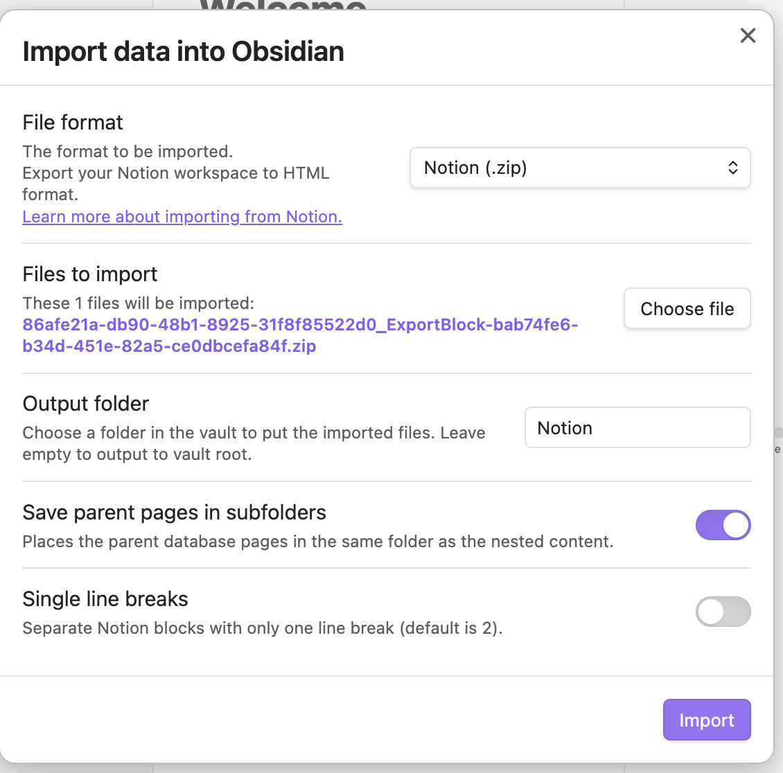 Export your data into Obsidian