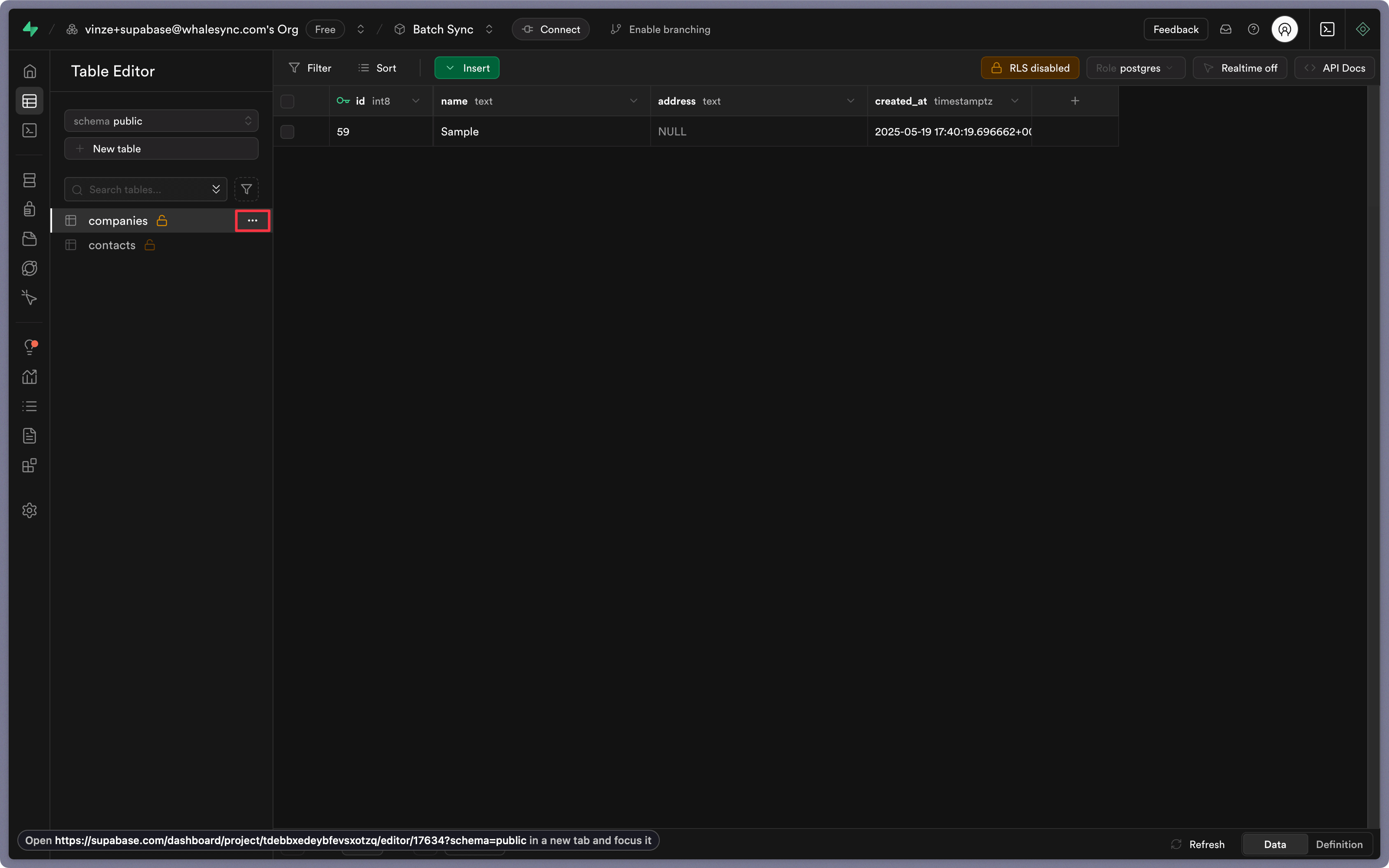 Click the three dots next to the table you want to export