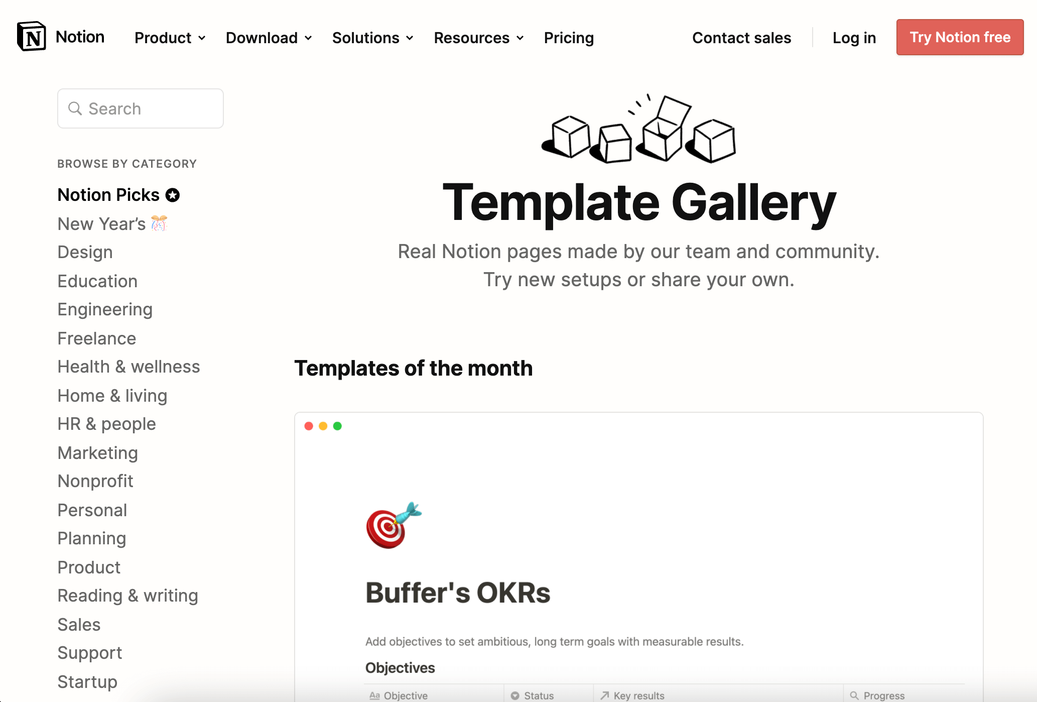 Notion template gallery