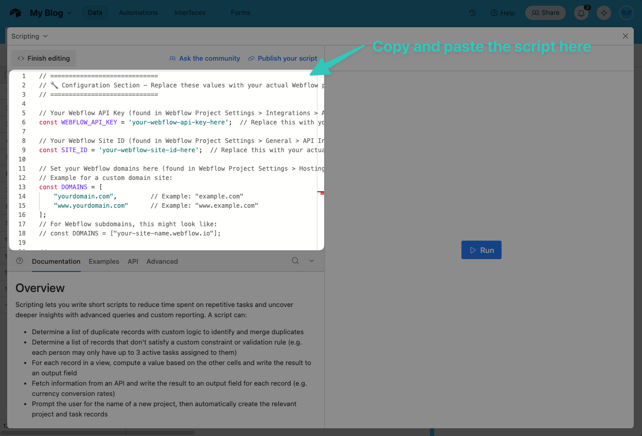 3) Copy and paste the script