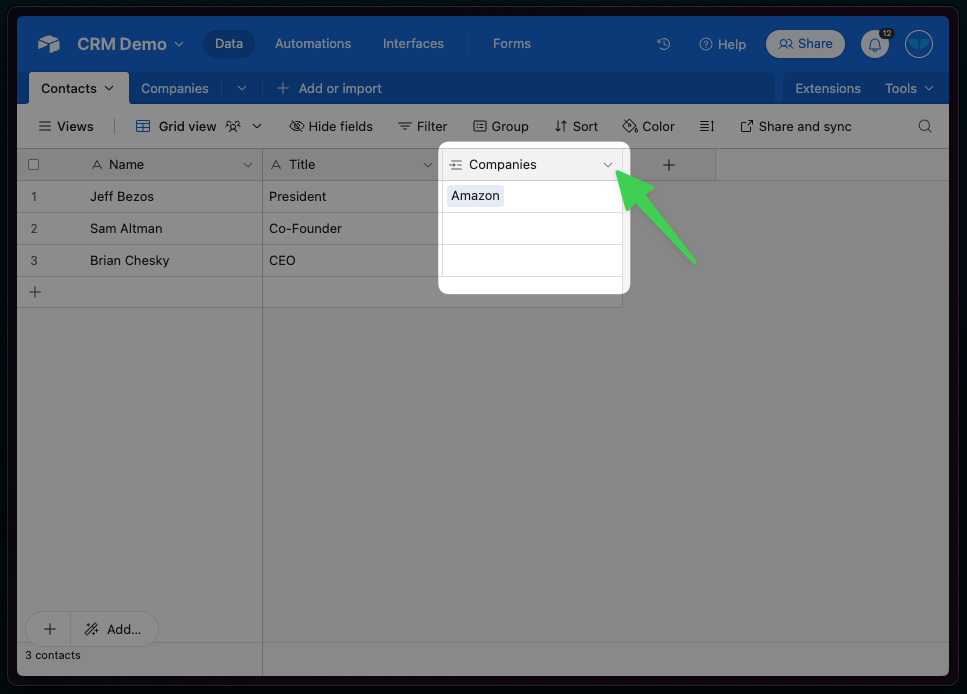 7) To add a lookup field, click the dropdown arrow in the field