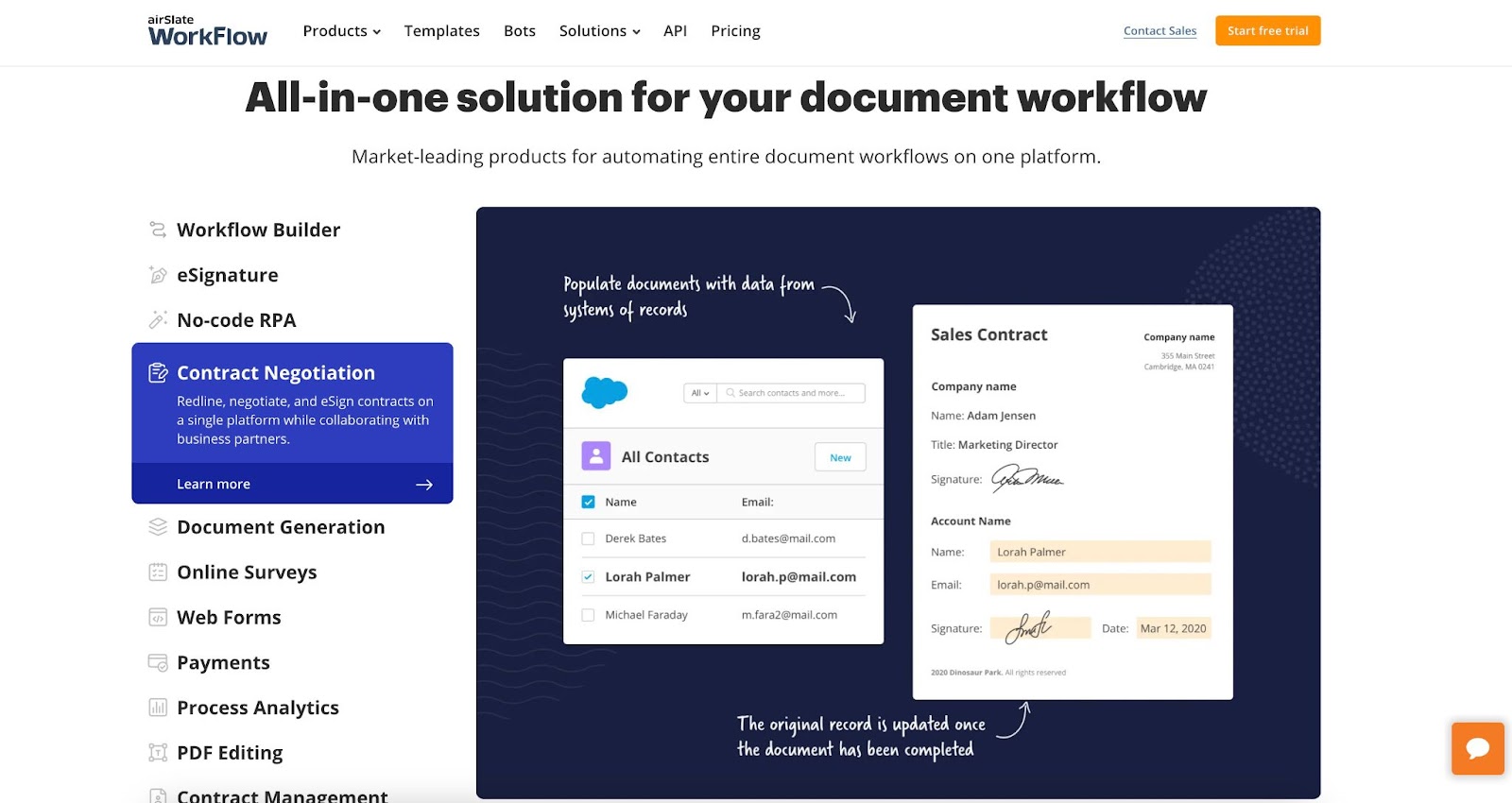 airSlate WorkFlow's page for automating document workflows