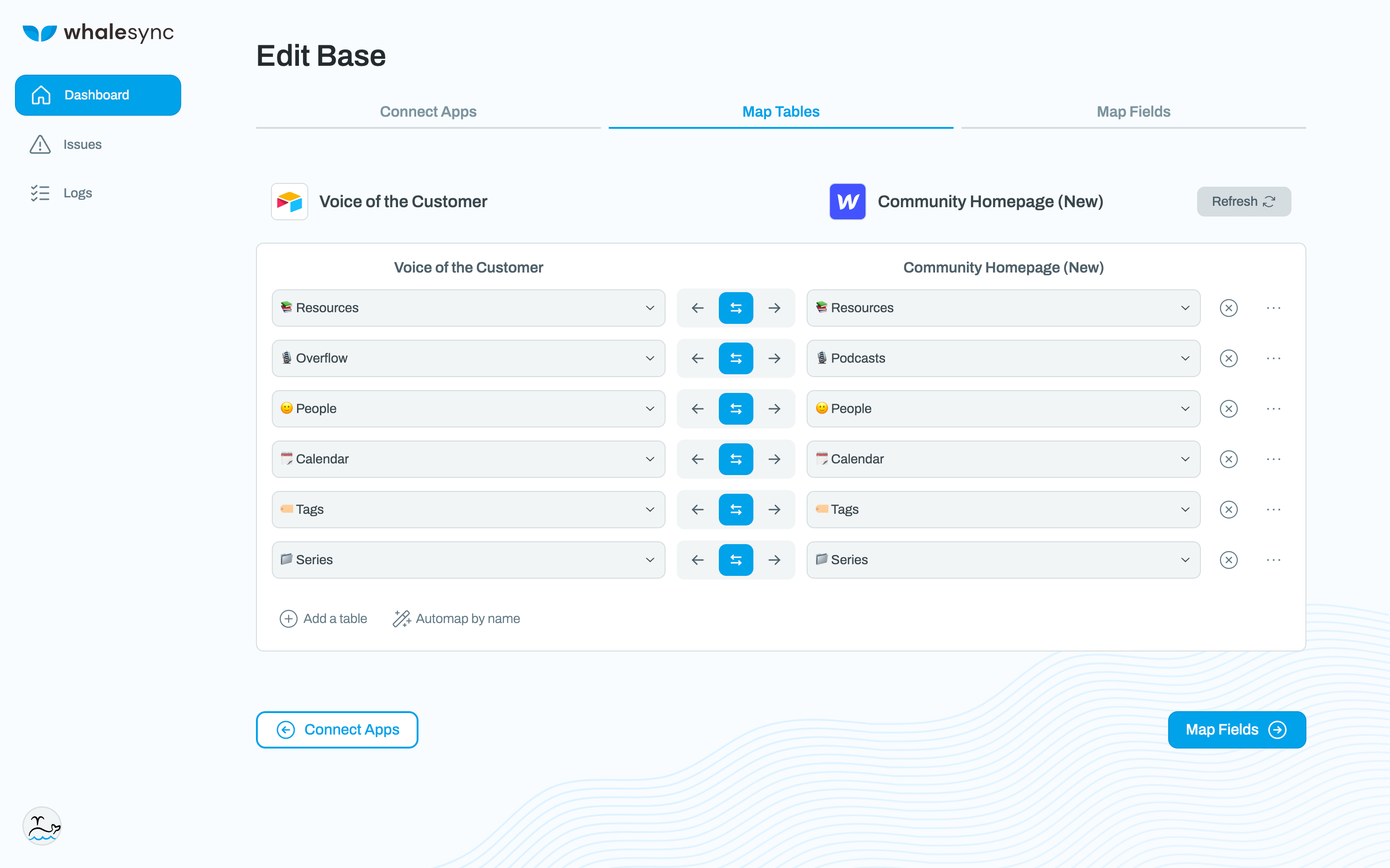 Whalesync settings page for Webflow Community Hub

