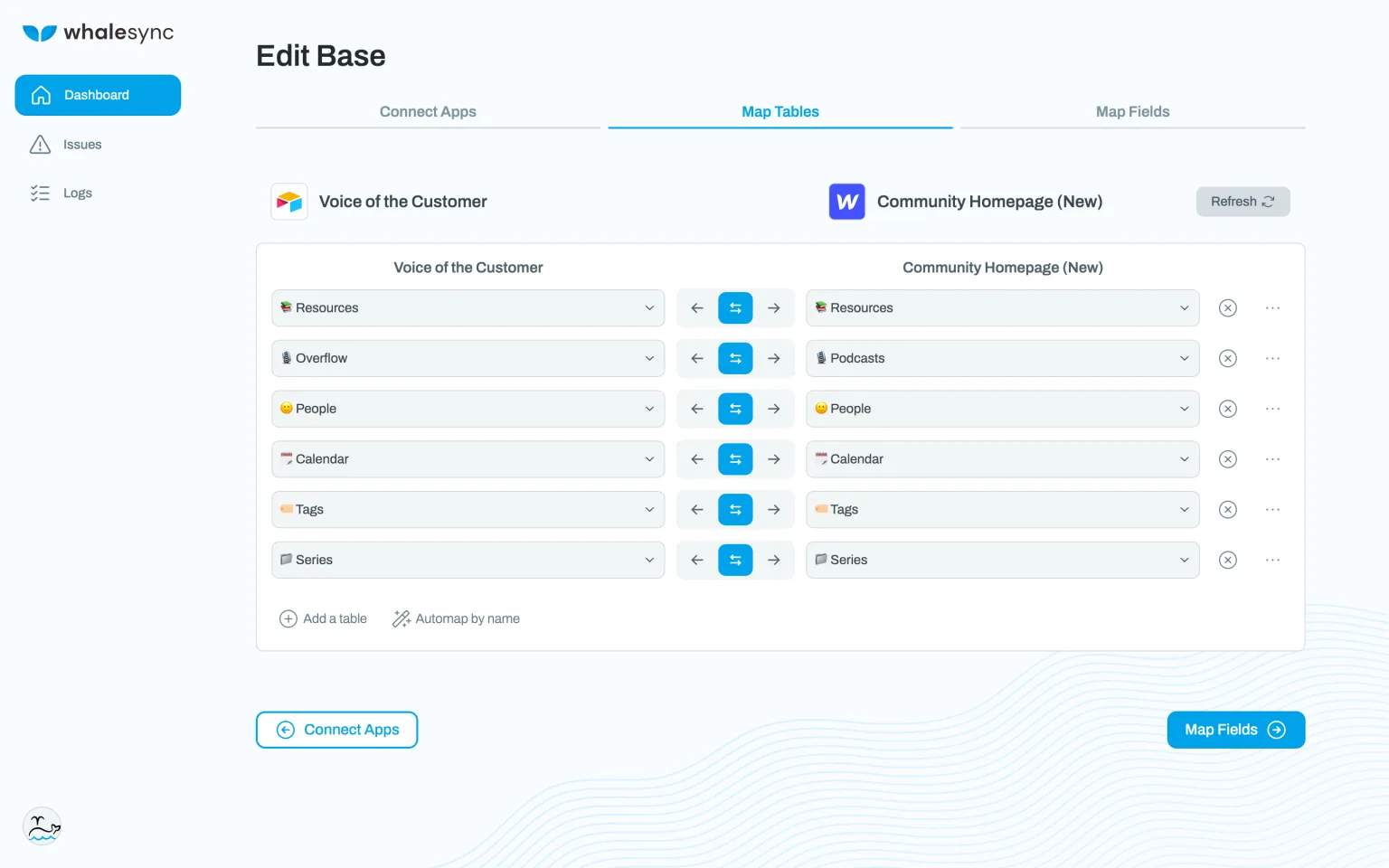 Whalesync settings page for Webflow Community Hub
