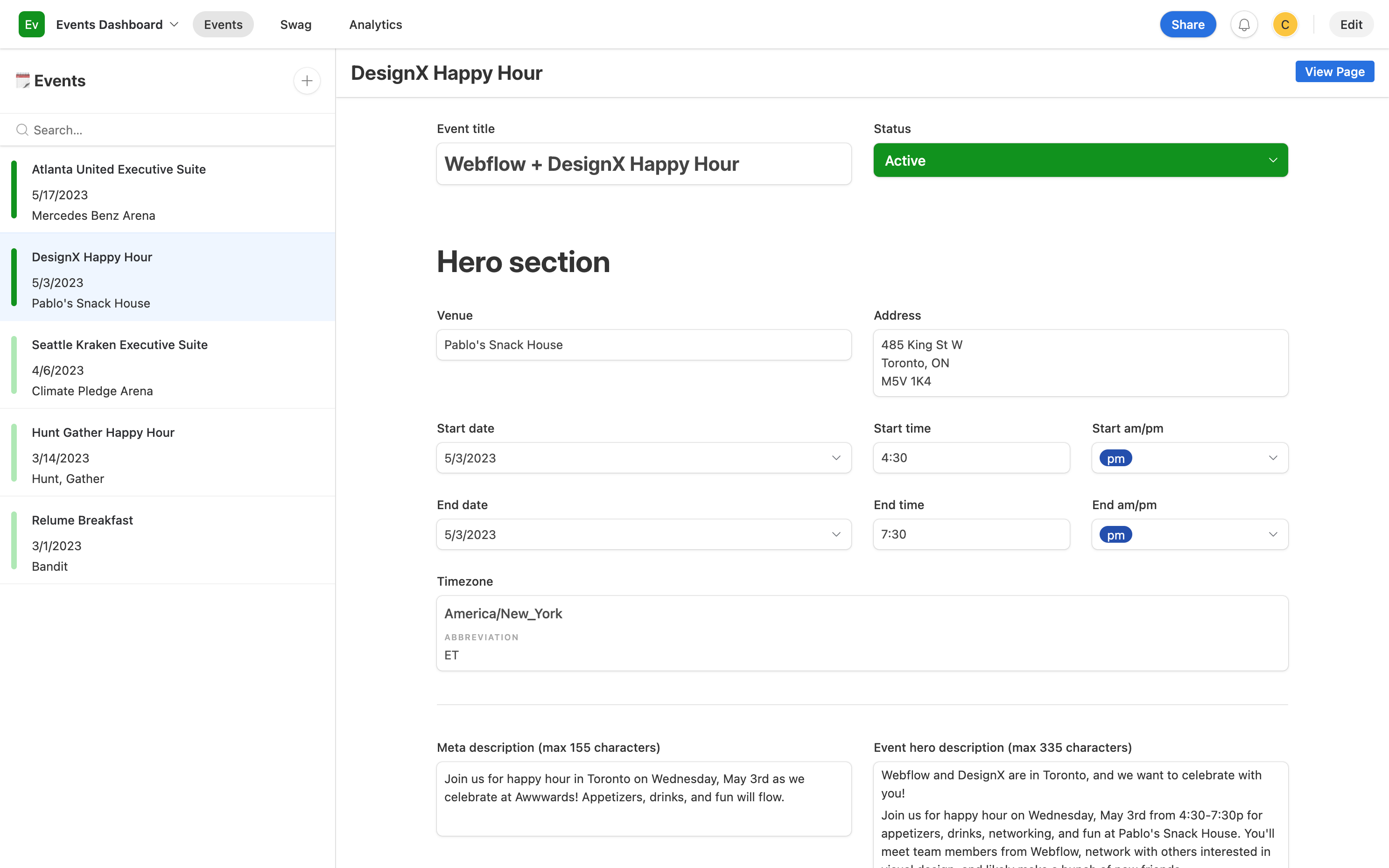 Airtable Interface for Webflow Field Events Platform