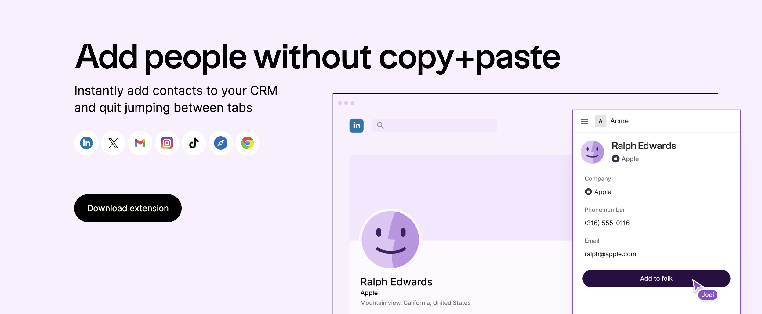 Folk's browser extension for adding contacts to your CRM without copy-pasting
