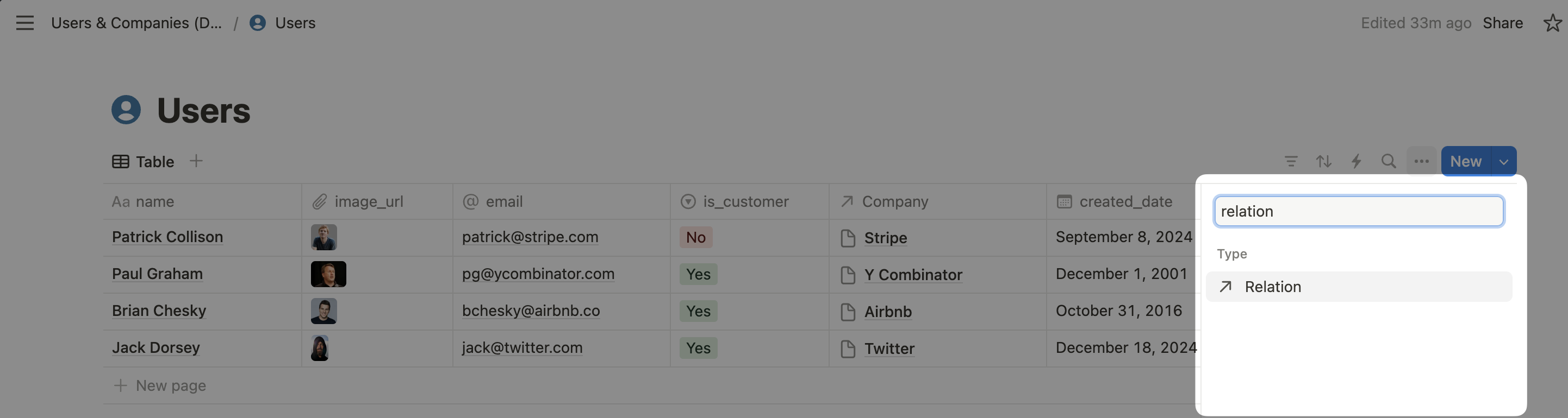 Step 3: Choose the "Relation" field type