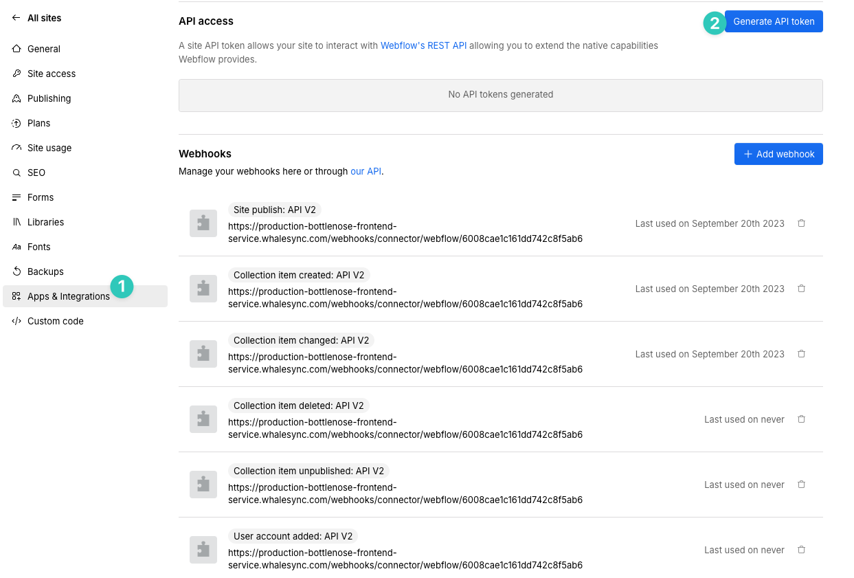 5) Go to “Apps & Integrations” and generate an API token