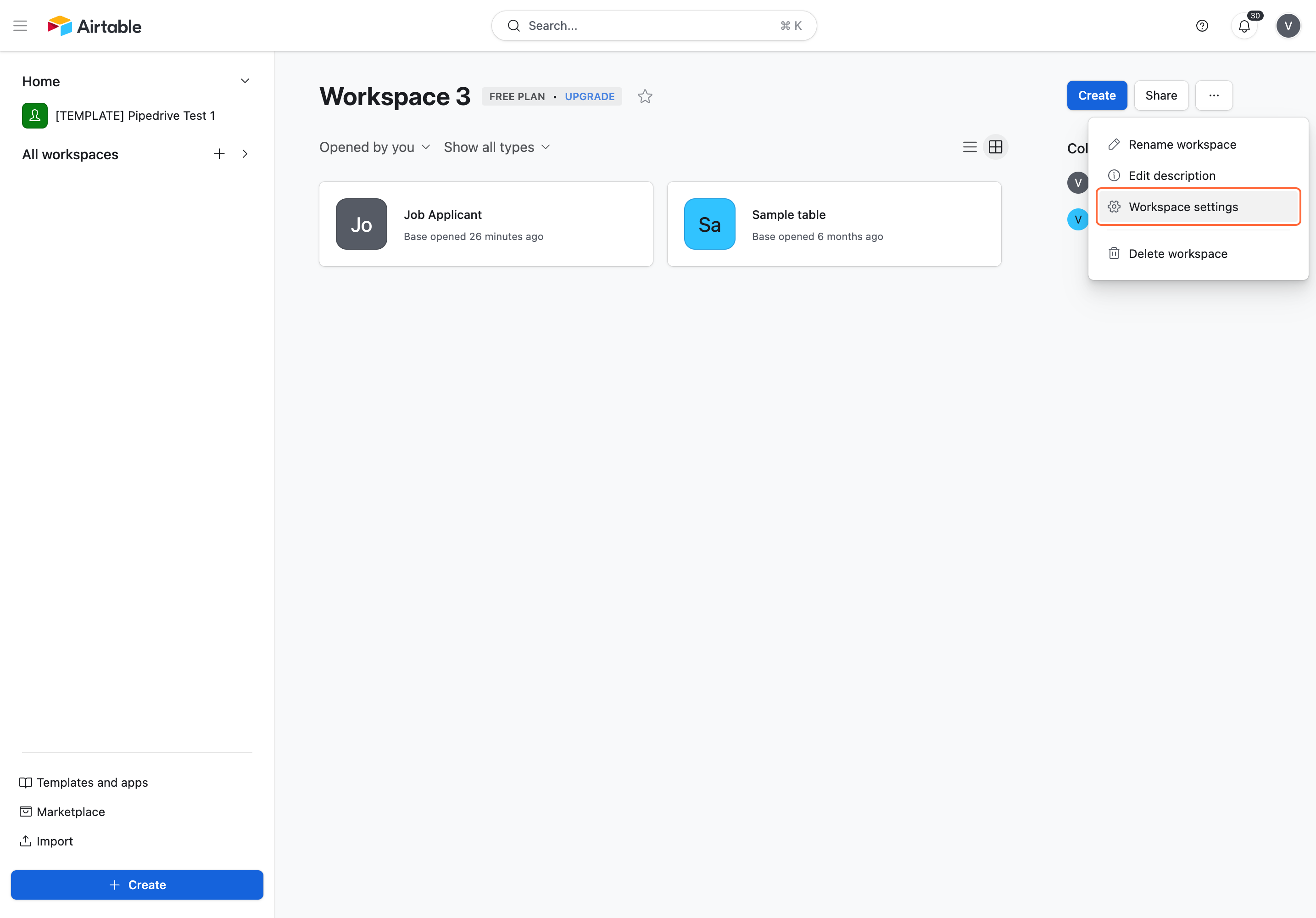 1. Go to the workspace setting where other users have access