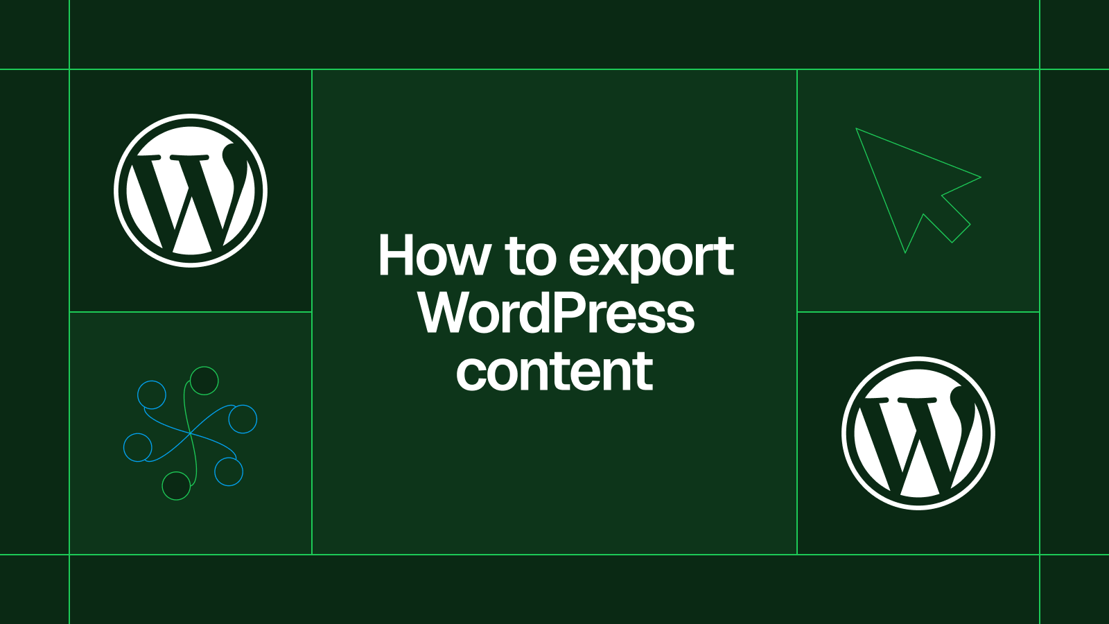 Title card reading 'How to export WordPress content' with the WordPress logo