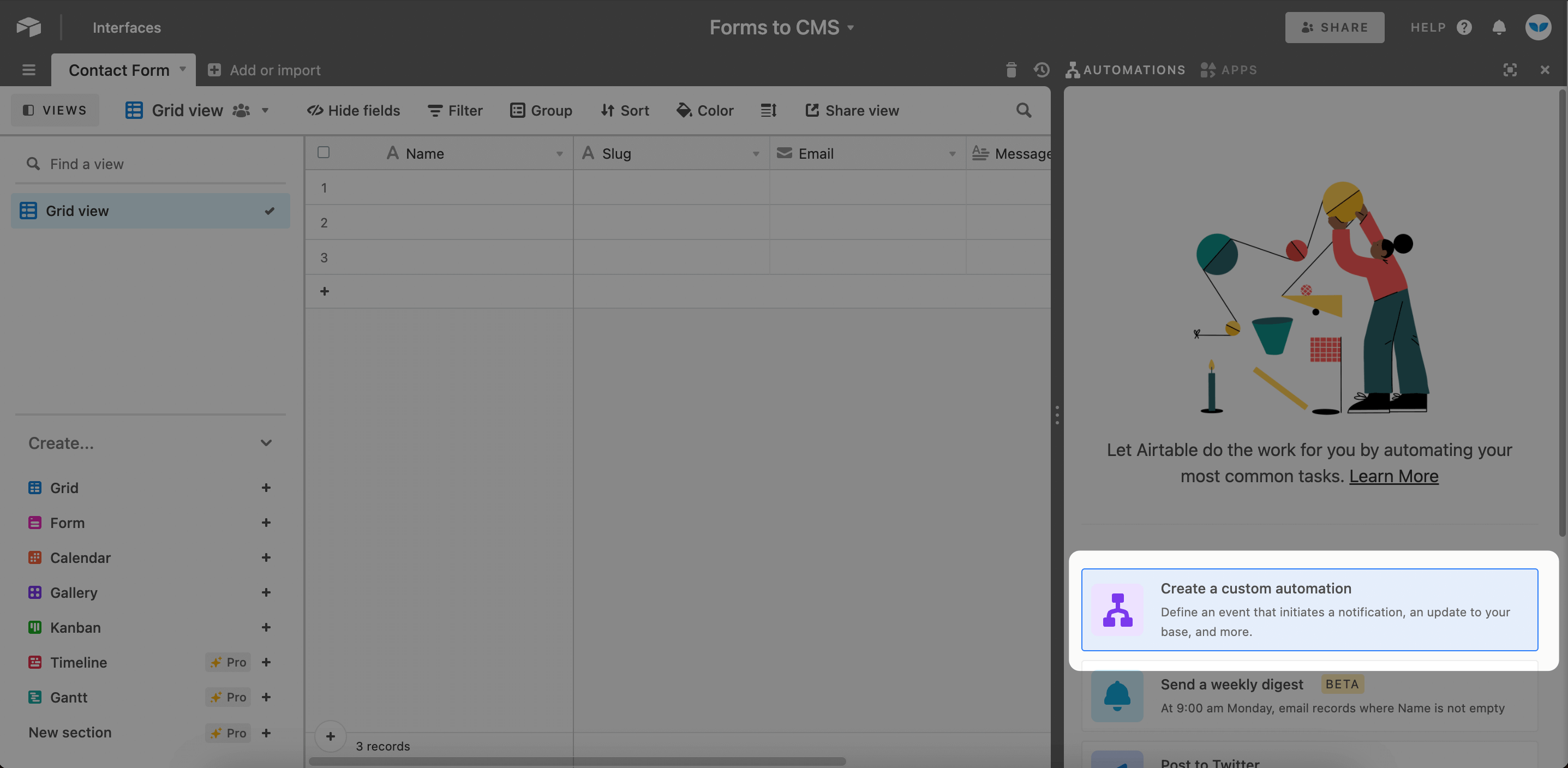 3. Generate Webhook URL in Airtable
