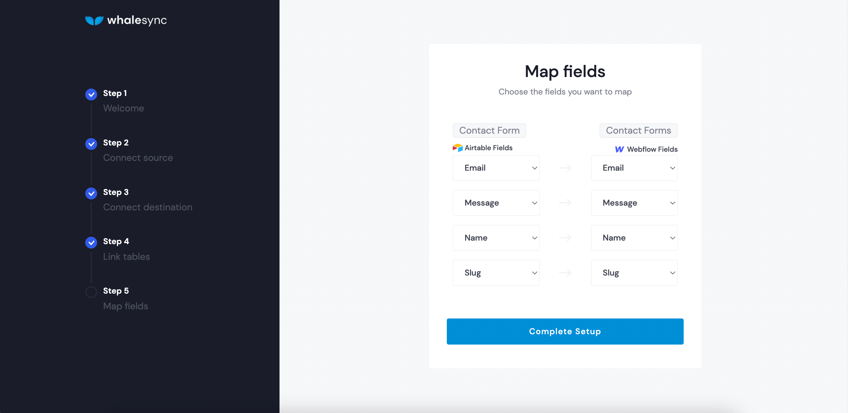 3. Map Airtable form fields to Webflow form fields