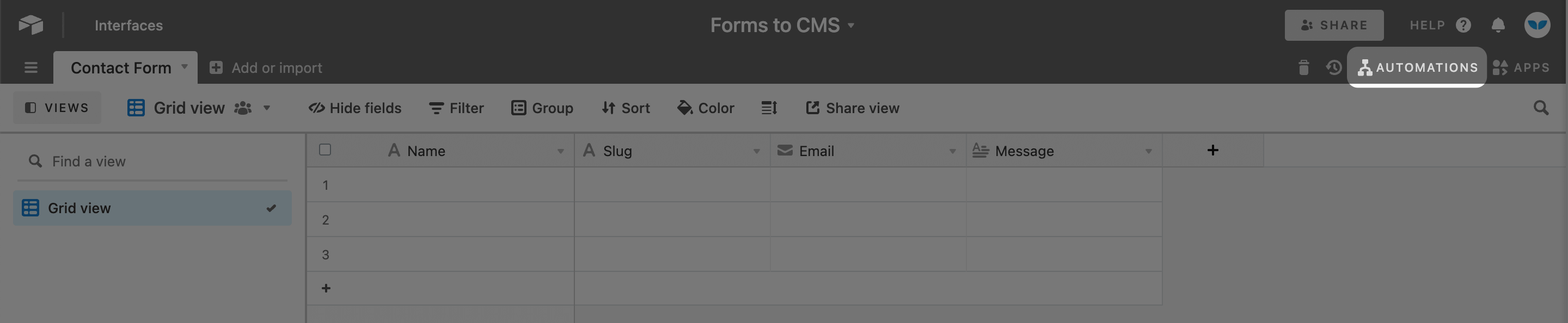 3. Generate Webhook URL in Airtable