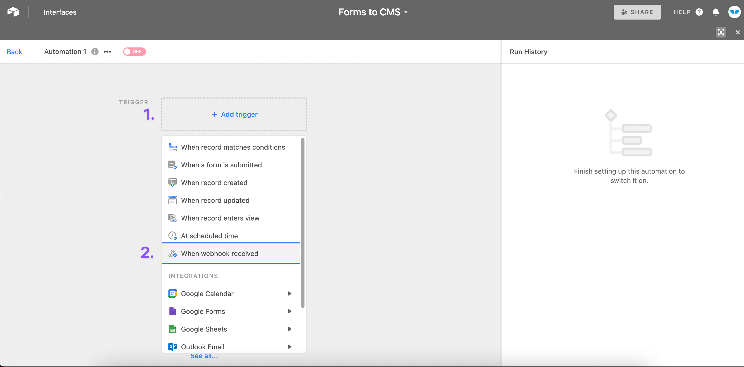 3. Generate Webhook URL in Airtable
