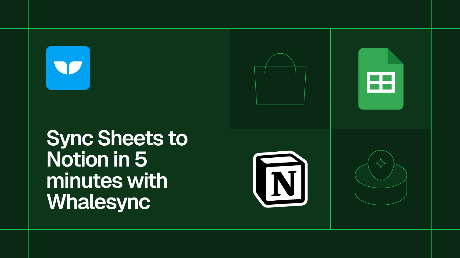 Title card reading 'Sync Google Sheets to Notion in 5 minutes with Whalesync' with the Google Sheets and Notion logos