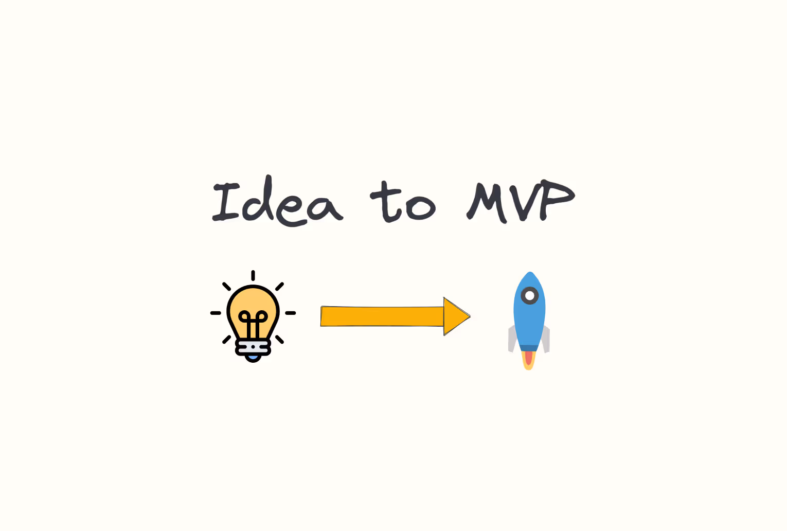 Hand-lettered 'Idea to MVP' illustration with a lightbulb, arrow and rocket