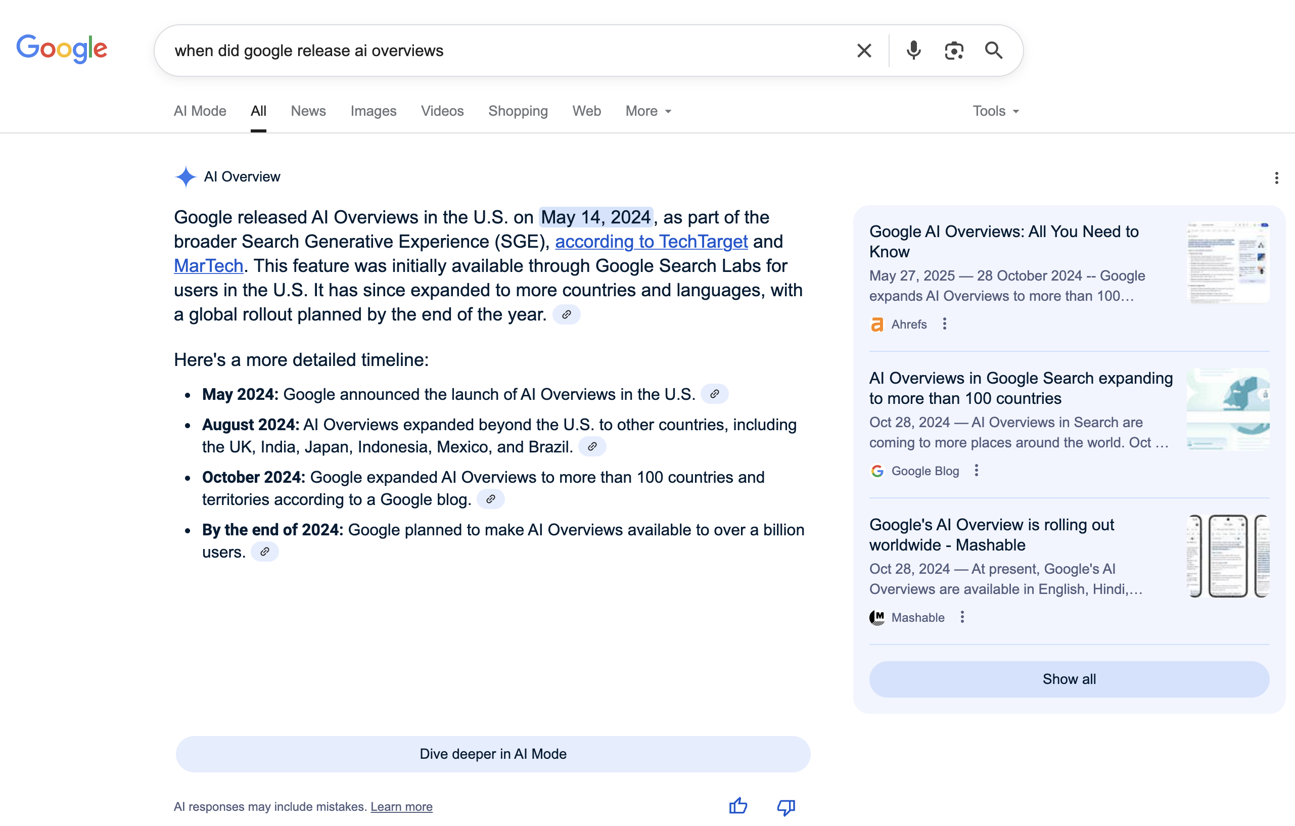 Google answered with an AI Overview