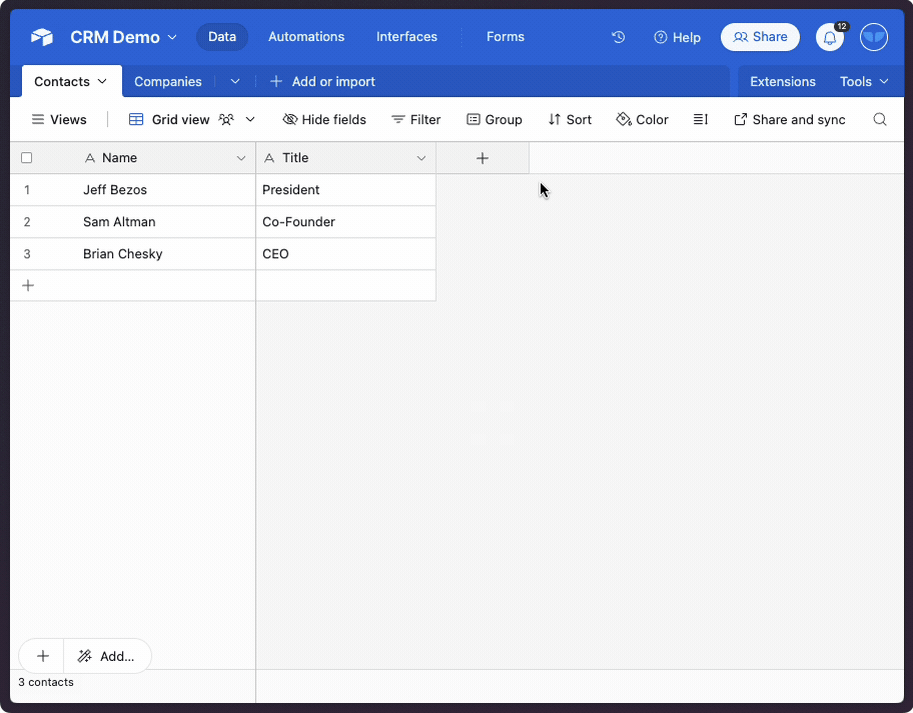In the demo below, we’ll create a linked record between a “Contacts” table and a “Companies” table so that you can associate…
