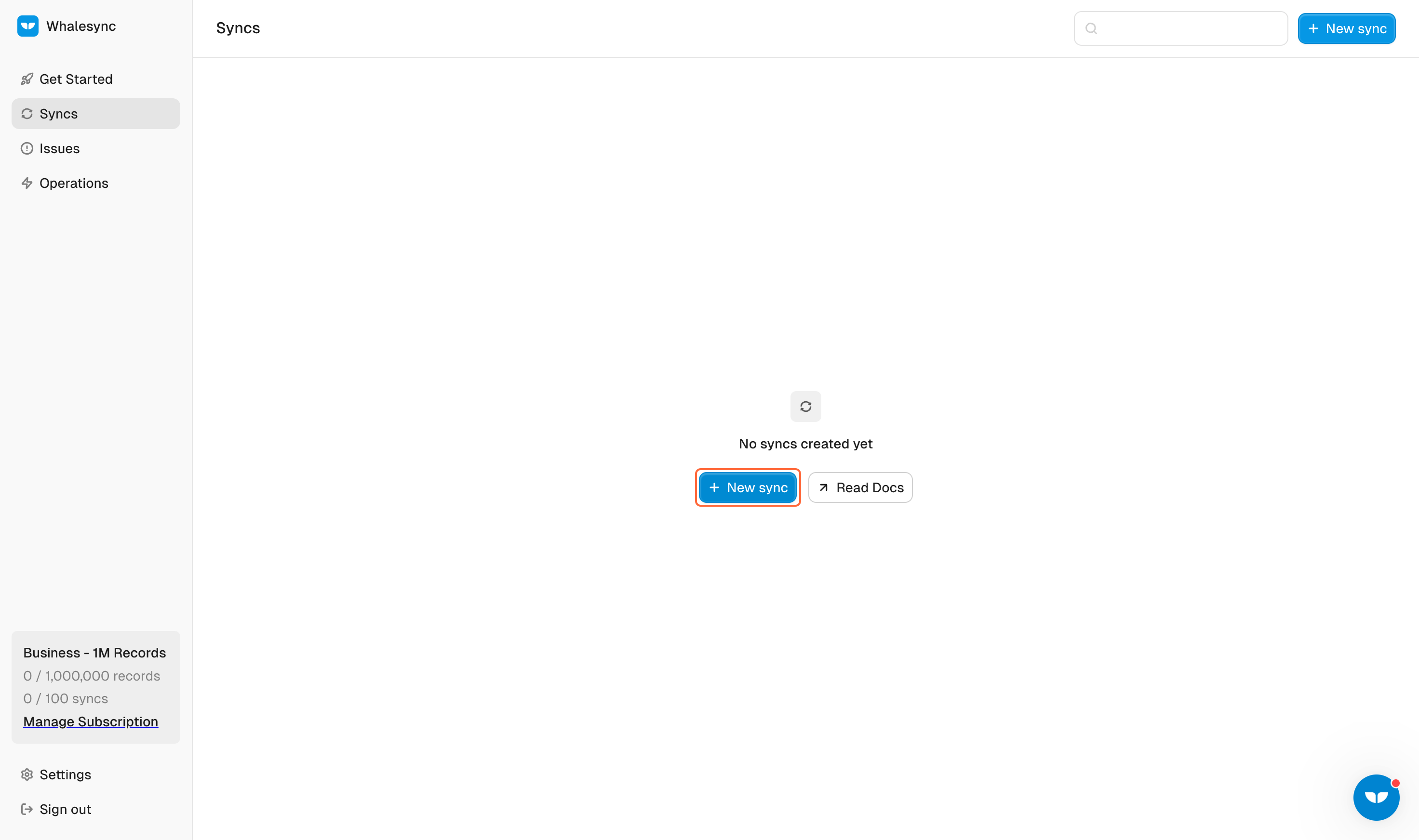 1. Go to app.whalesync.com and create a new sync!