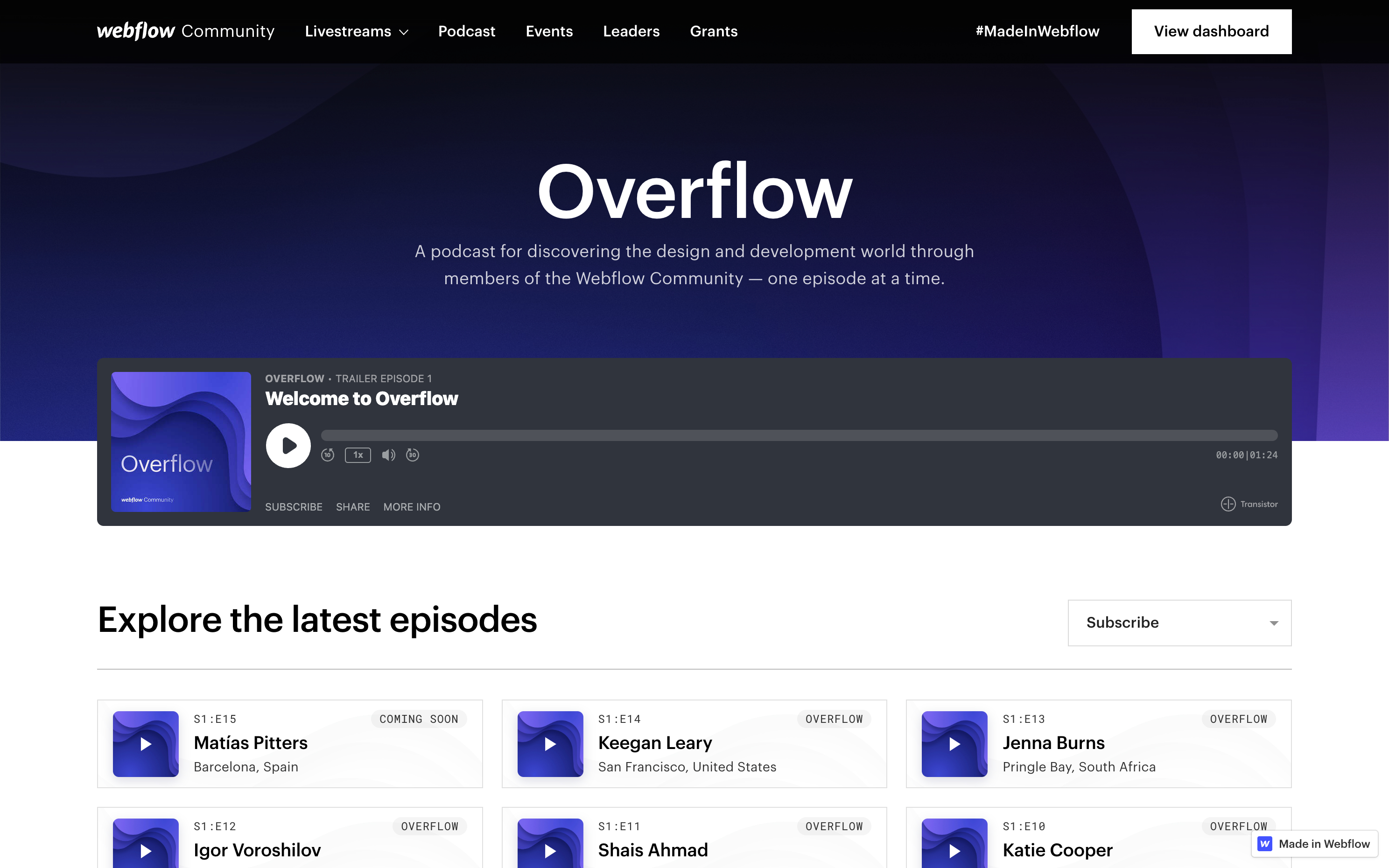 Webflow Community Hub landing page
