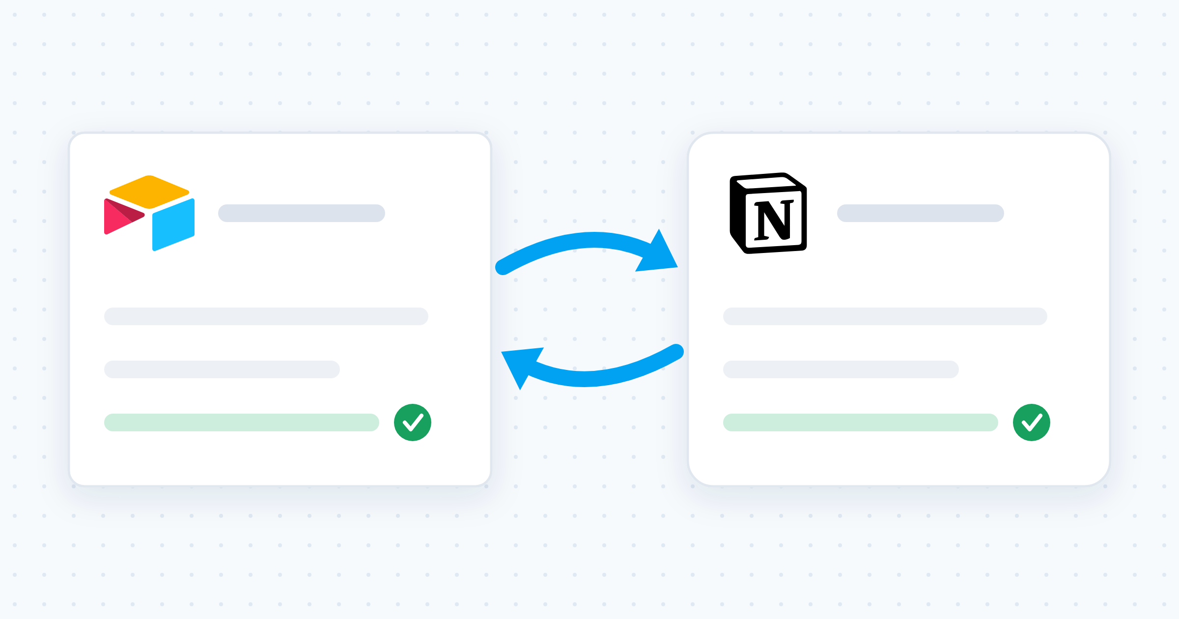 Two record cards syncing both ways between Airtable and Notion