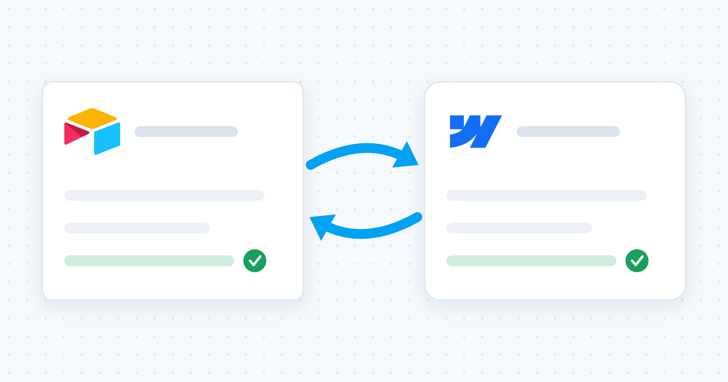 Two record cards syncing both ways between Airtable and Webflow