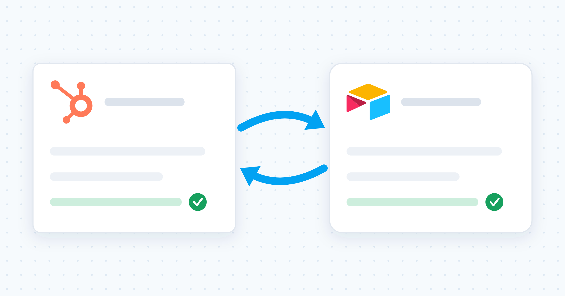 Two record cards syncing both ways between HubSpot and Airtable