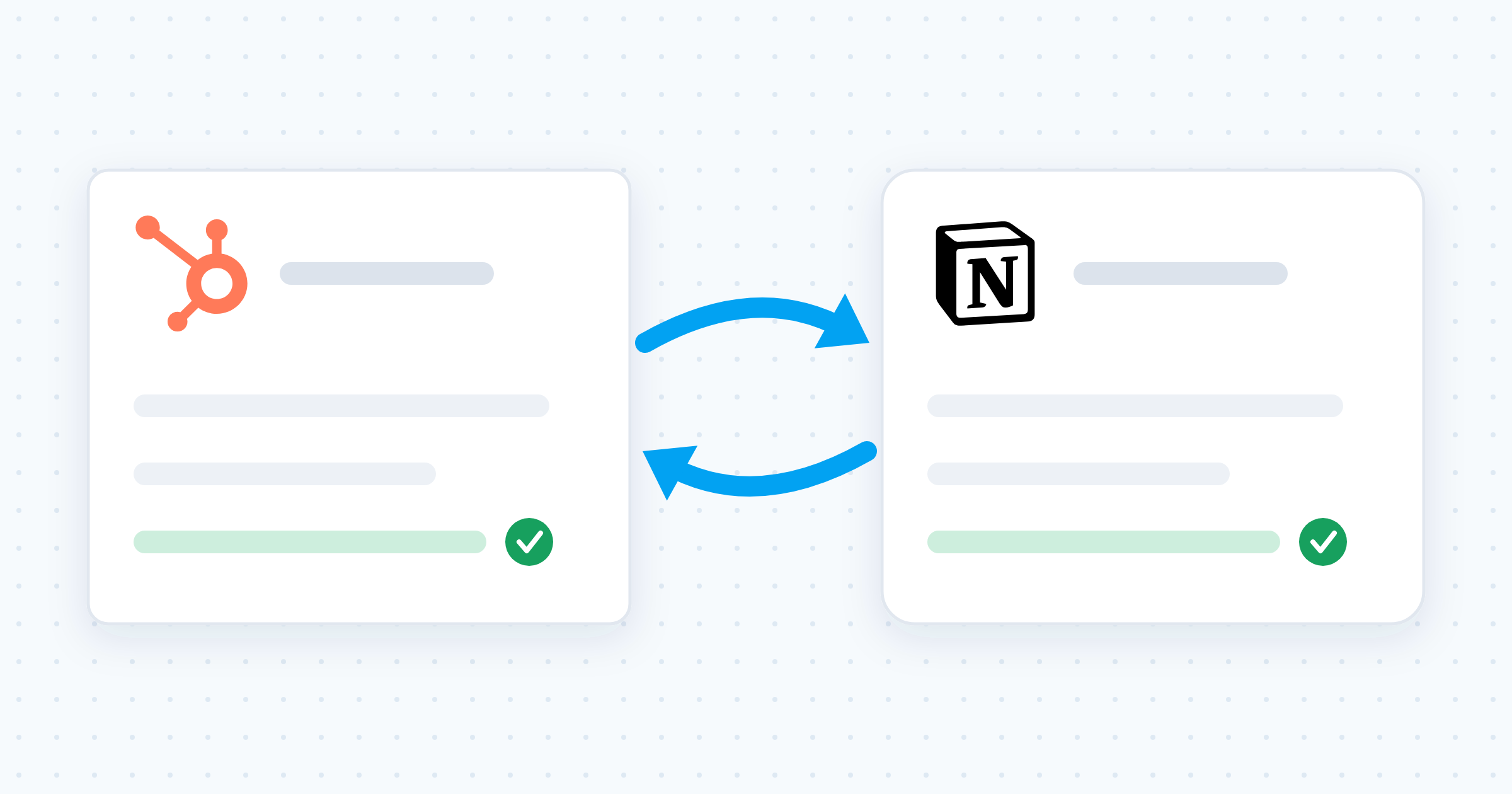 Two record cards syncing both ways between HubSpot and Notion