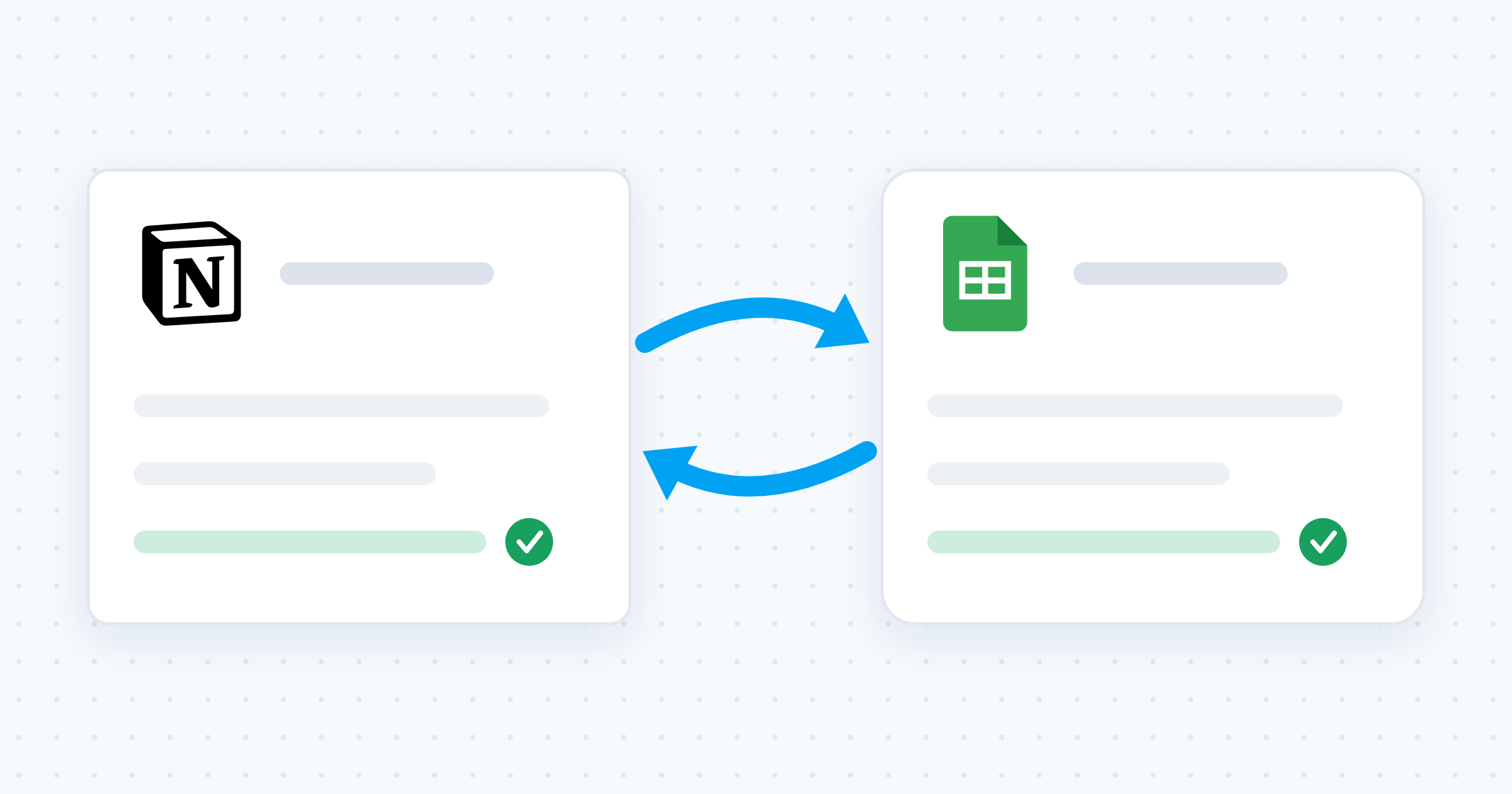 Two record cards syncing both ways between Notion and Google Sheets