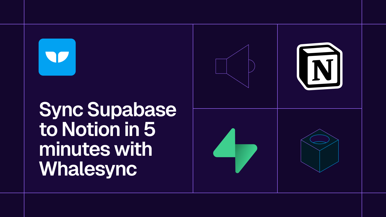 Title card reading 'Sync Supabase to Notion in 5 minutes with Whalesync' with the Supabase and Notion logos