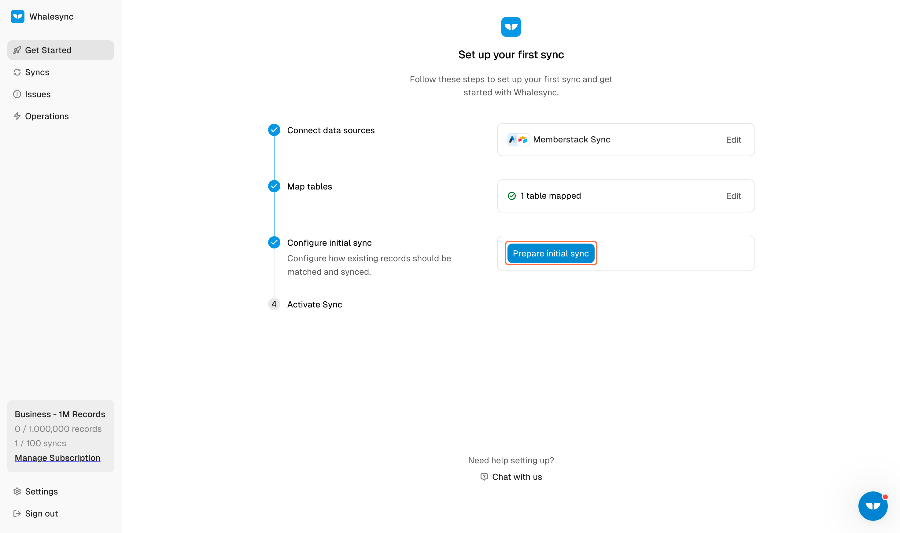 12. Prepare initial syncing