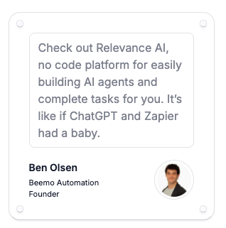 Testimonial from Relevance AI’s website