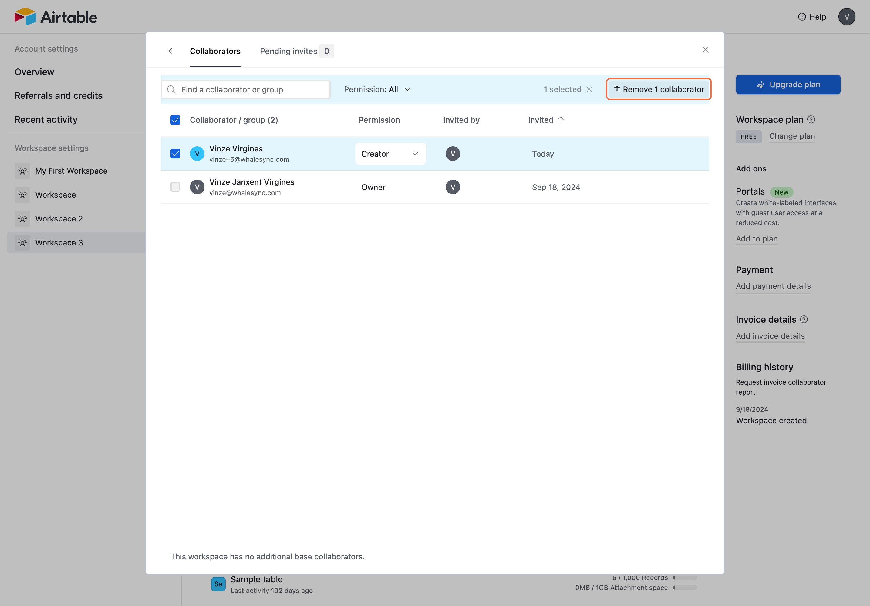 3. Remove the users you don’t want to access your whole workspace