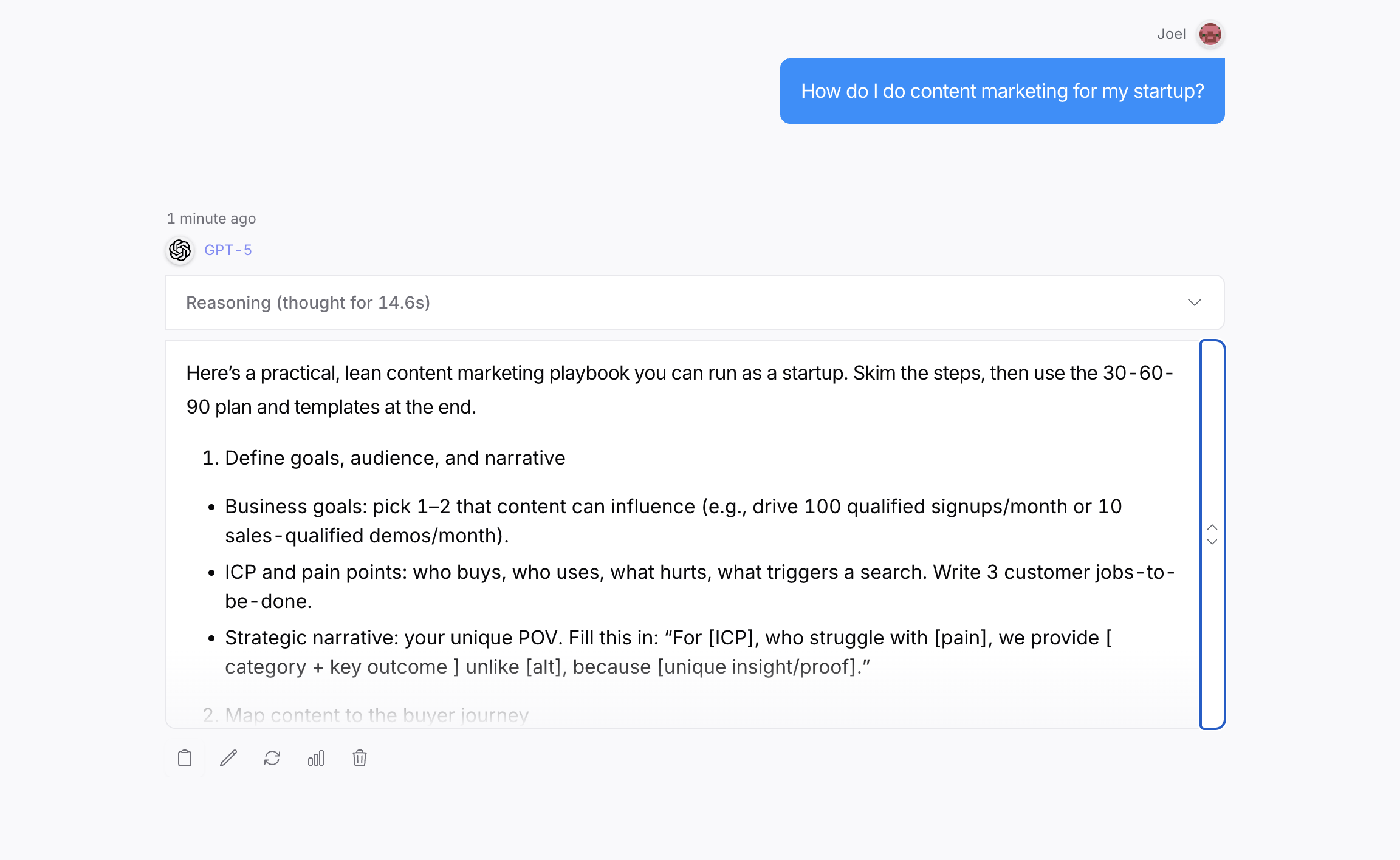 The response it gave me was a generic list of SEO tactics and keyword strategies