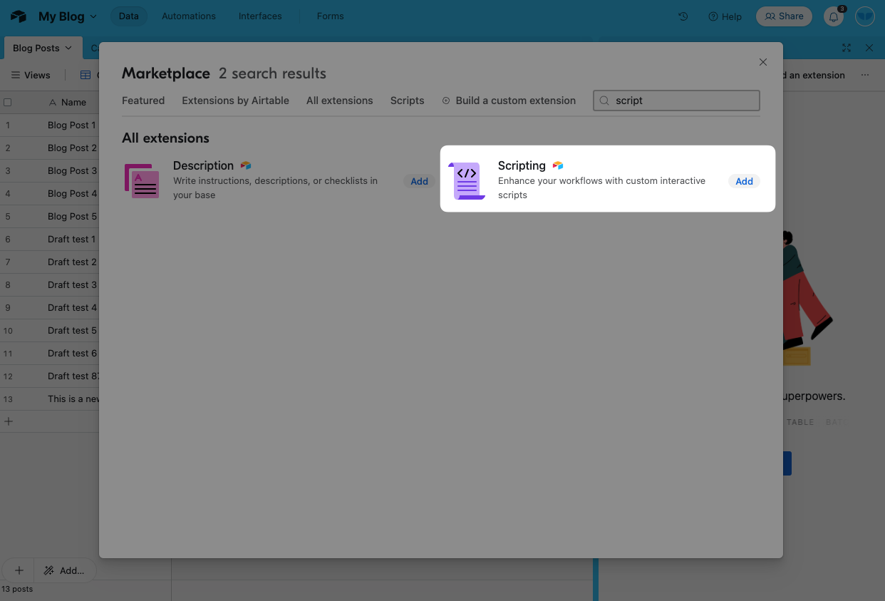 2) Add the “Scripting” extension
